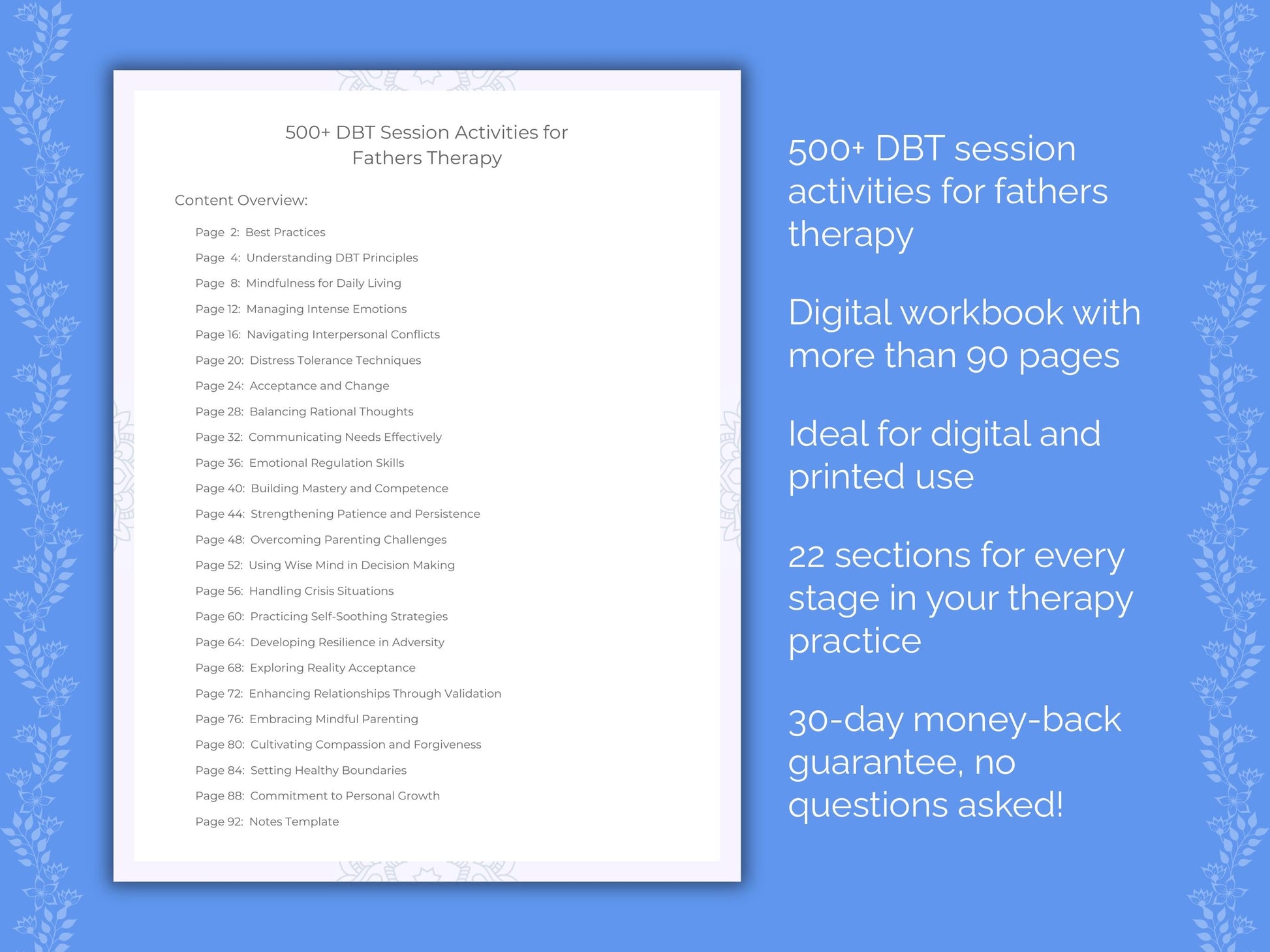 Fathers Dialectical Behavior Therapy (DBT) Therapist Worksheets