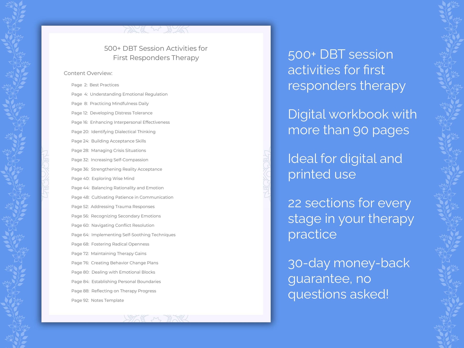 First Responders Dialectical Behavior Therapy (DBT) Therapist Worksheets