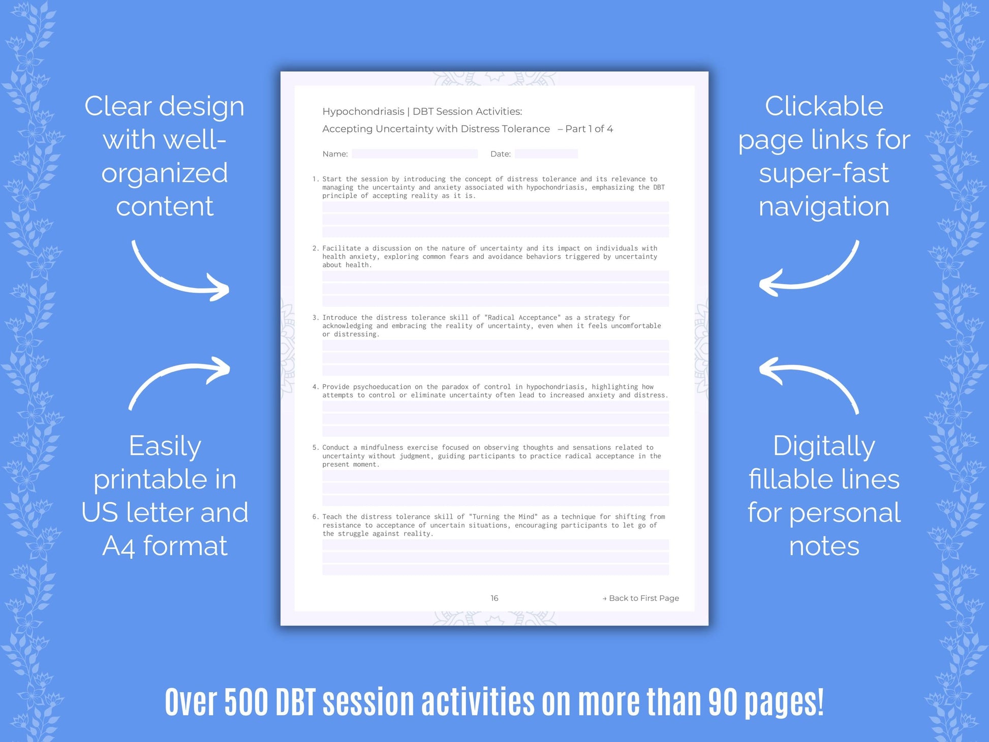 Hypochondriasis Dialectical Behavior Therapy (DBT) Counseling Templates