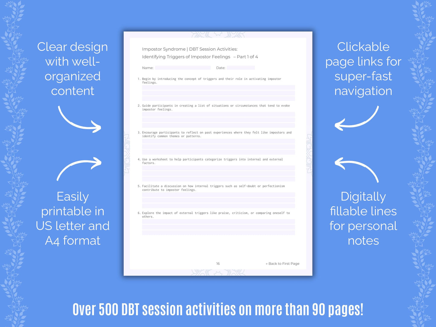 Impostor Syndrome Dialectical Behavior Therapy (DBT) Counseling Templates