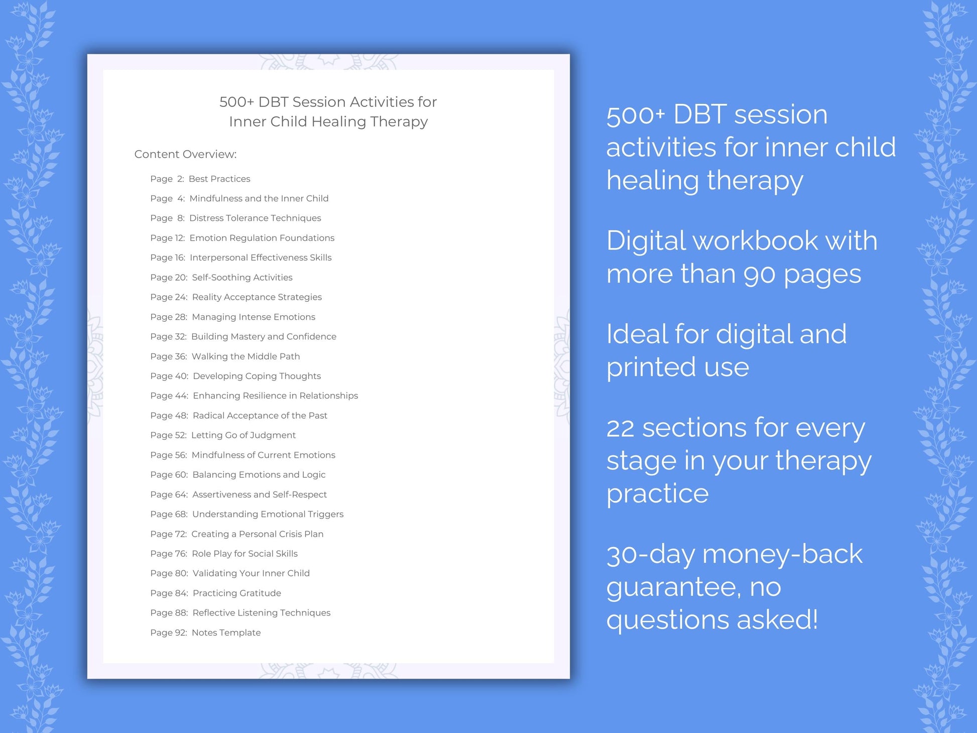 Inner Child Healing Dialectical Behavior Therapy (DBT) Therapist Worksheets