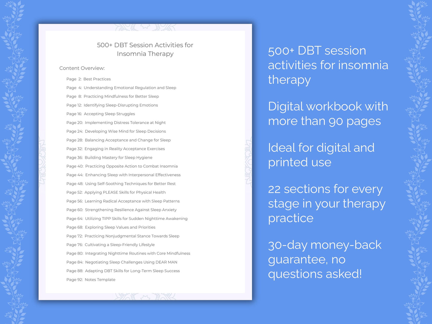 Insomnia Dialectical Behavior Therapy (DBT) Therapist Worksheets