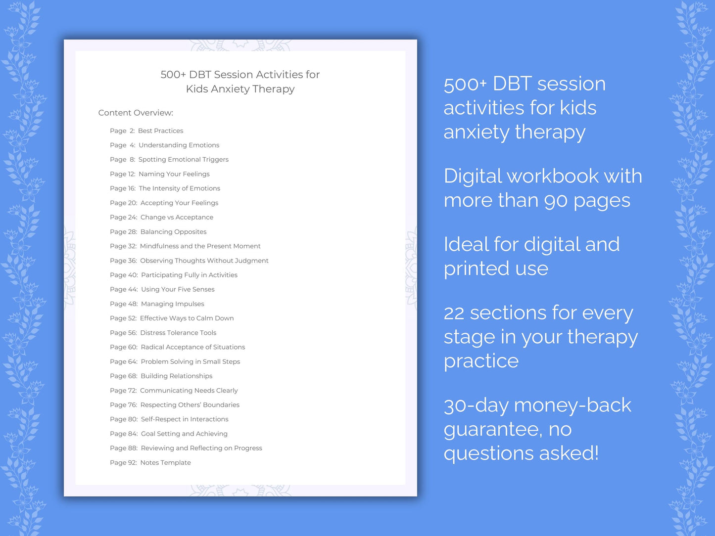 Kids Anxiety Dialectical Behavior Therapy (DBT) Therapist Worksheets
