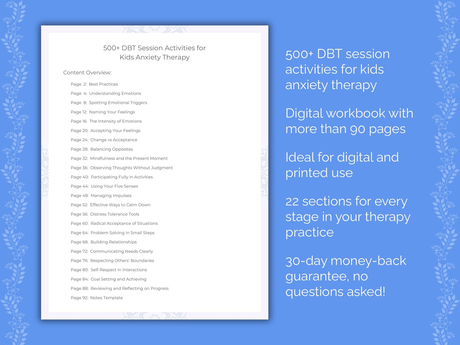 Kids Anxiety Dialectical Behavior Therapy (DBT) Therapist Worksheets