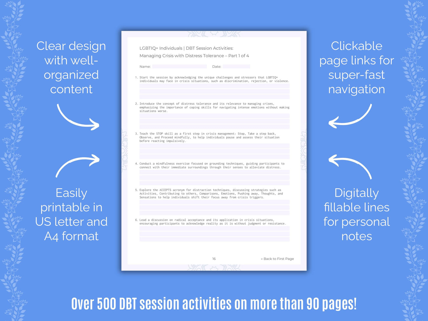 LGBTIQ+ Individuals Dialectical Behavior Therapy (DBT) Counseling Templates