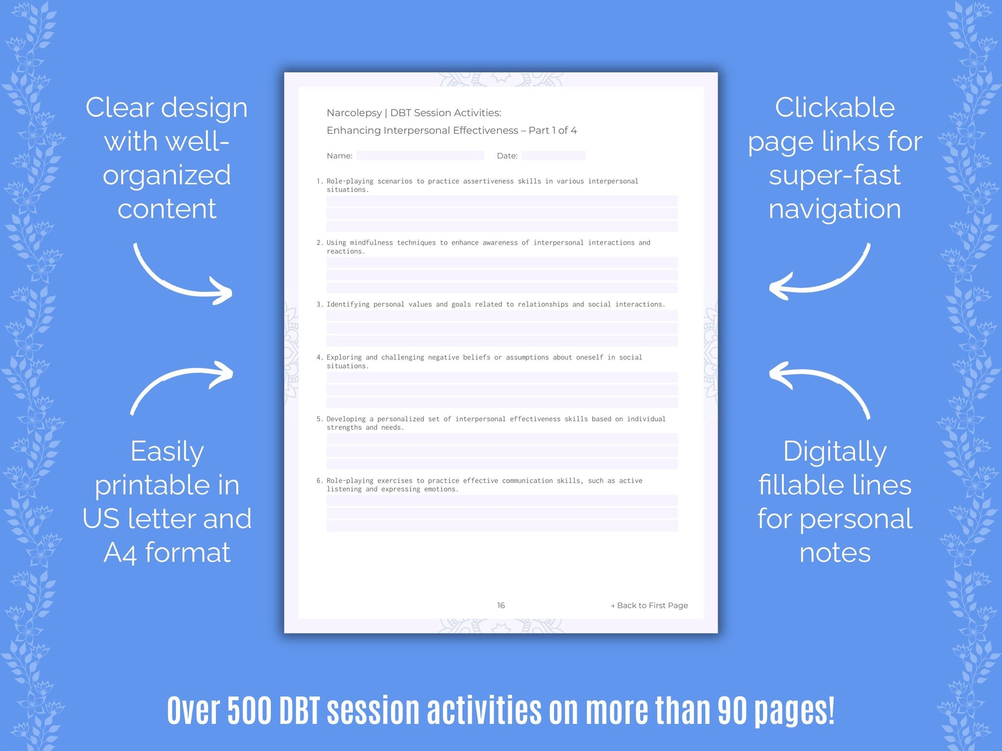 Narcolepsy Dialectical Behavior Therapy (DBT) Counseling Templates