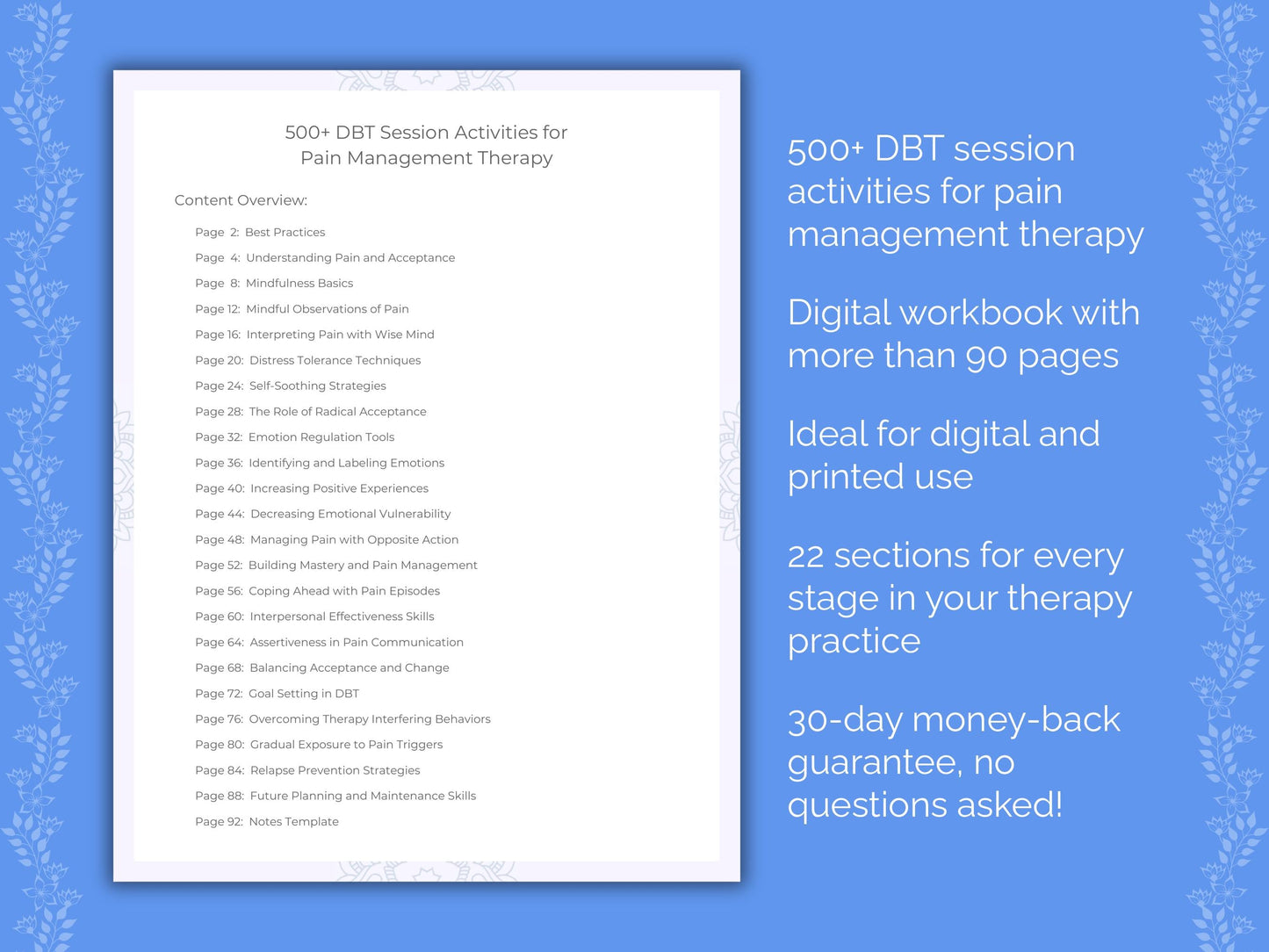 Pain Management Dialectical Behavior Therapy (DBT) Therapist Worksheets