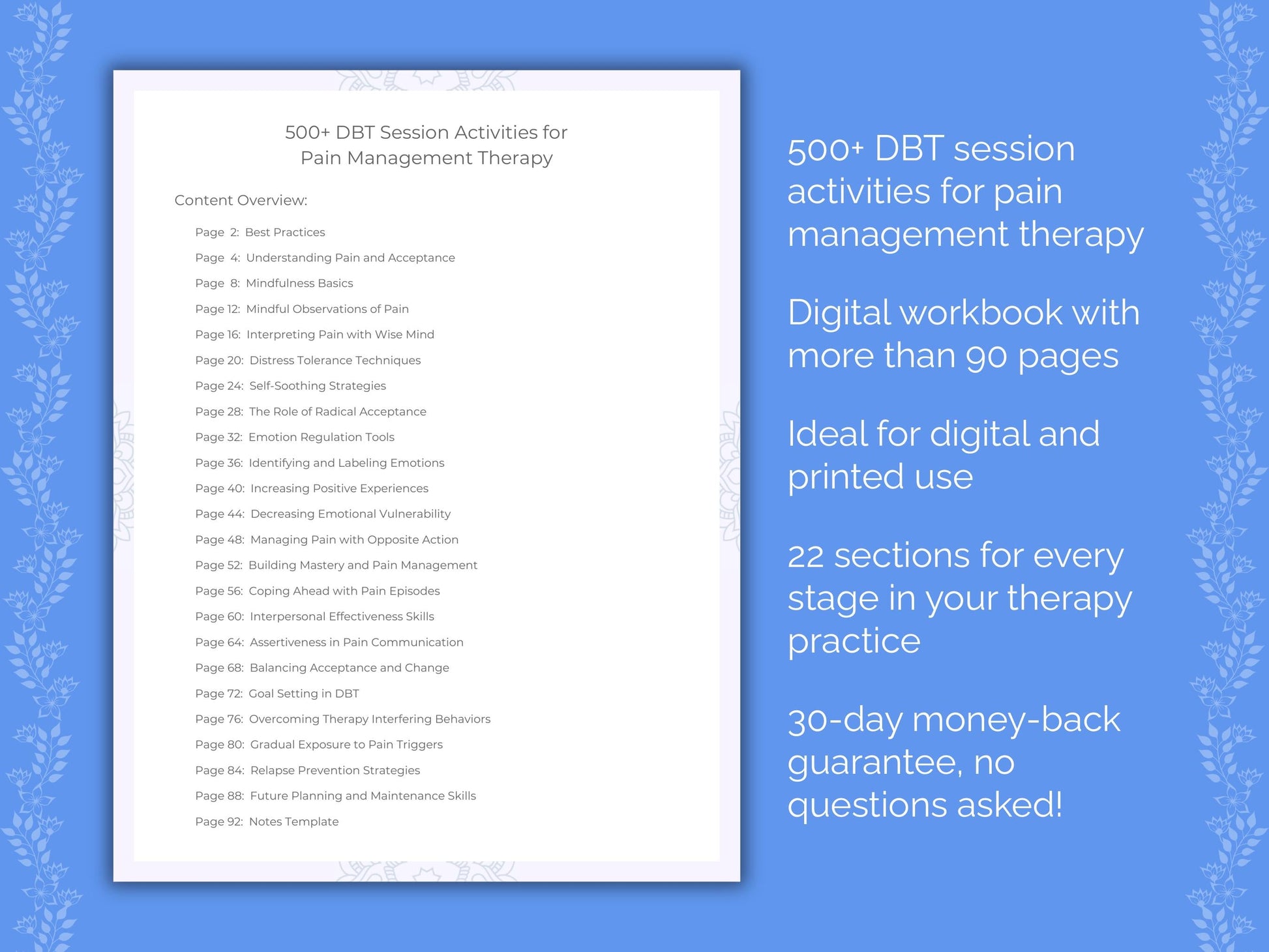 Pain Management Dialectical Behavior Therapy (DBT) Therapist Worksheets