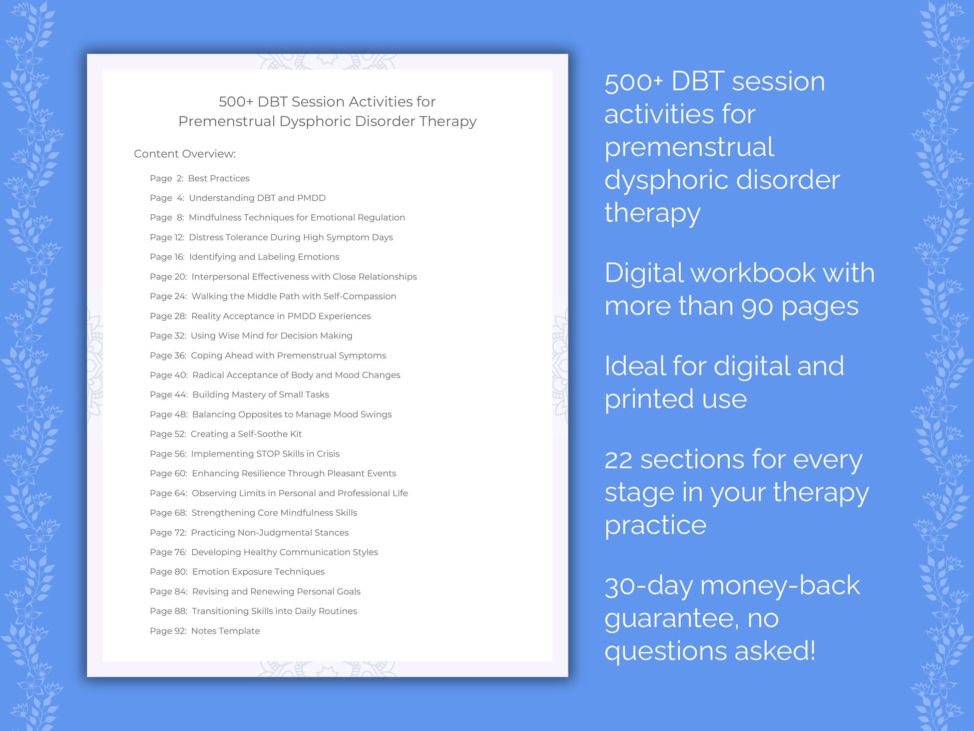 Premenstrual Dysphoric Disorder Dialectical Behavior Therapy (DBT) Therapist Worksheets