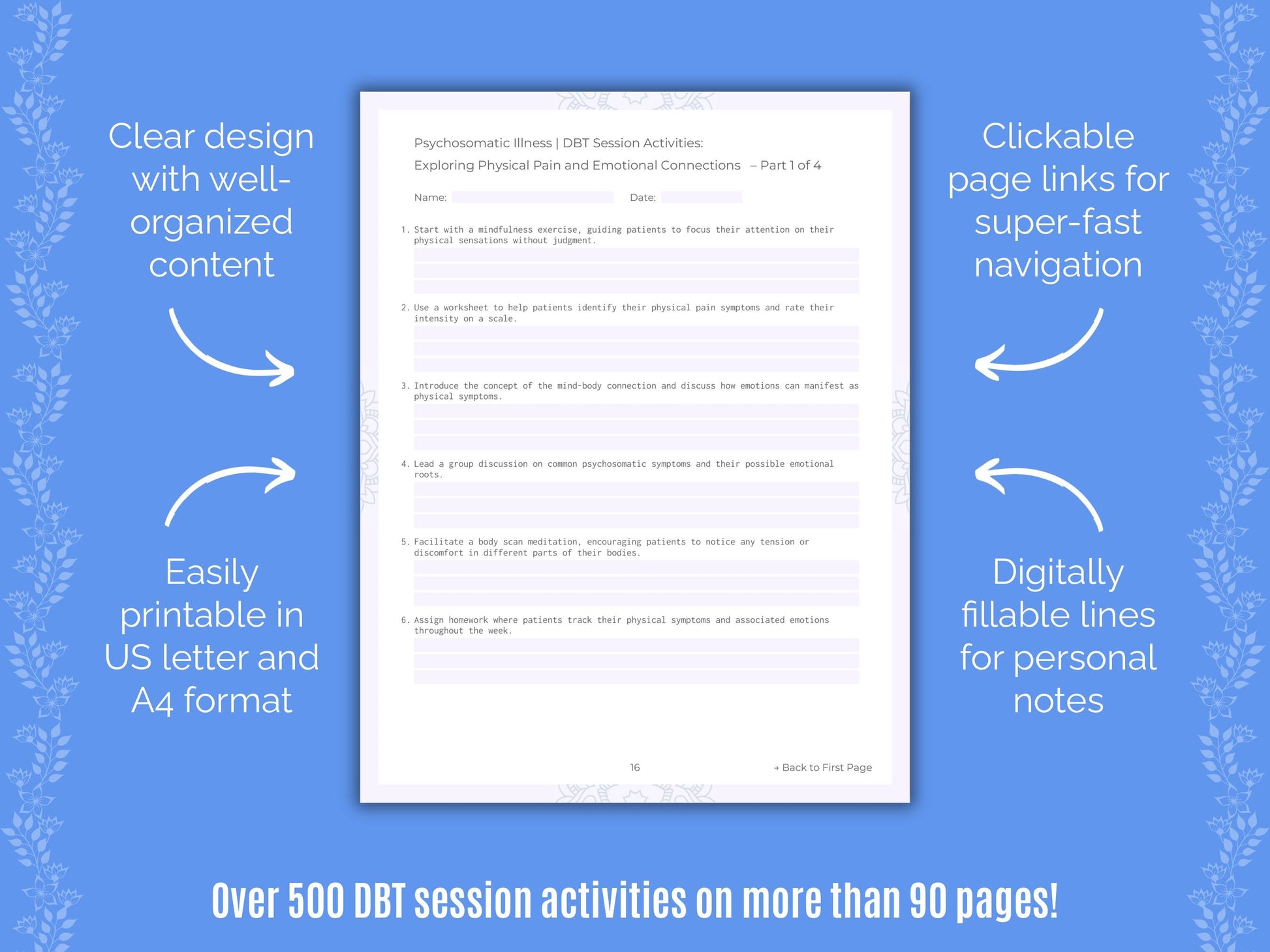 Psychosomatic Illness Dialectical Behavior Therapy (DBT) Counseling Templates