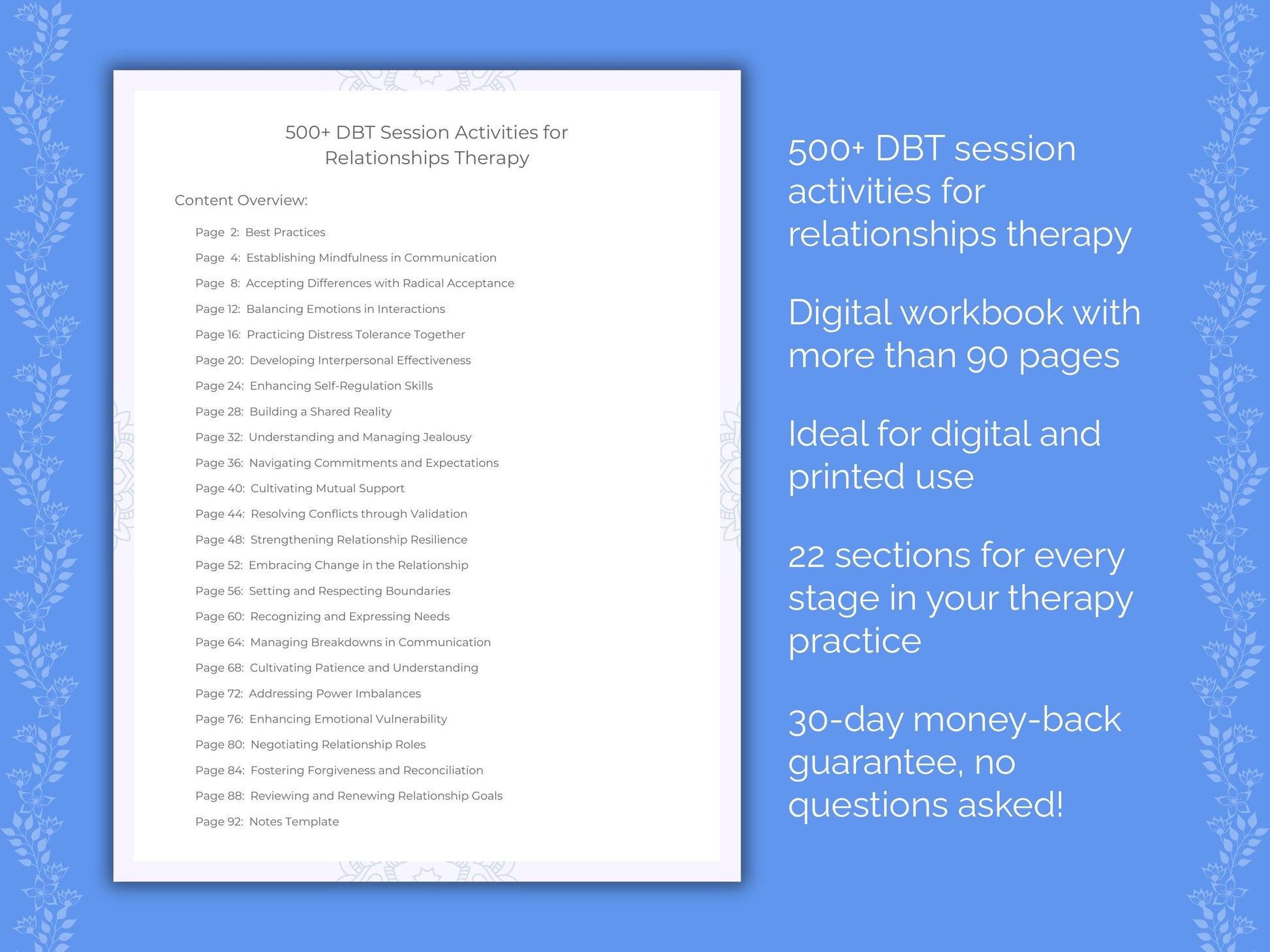 Relationships Dialectical Behavior Therapy (DBT) Therapist Worksheets