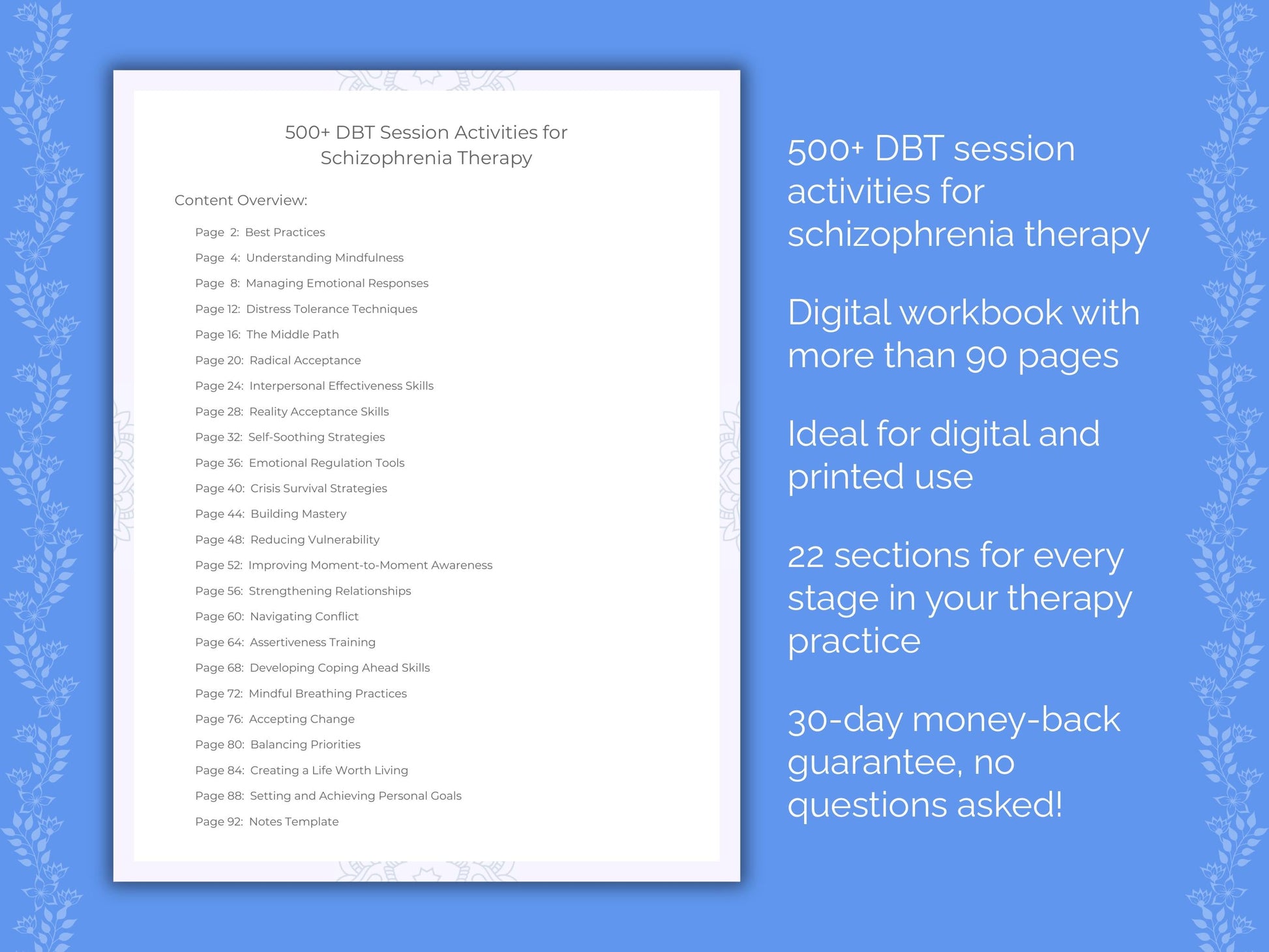 Schizophrenia Dialectical Behavior Therapy (DBT) Therapist Worksheets