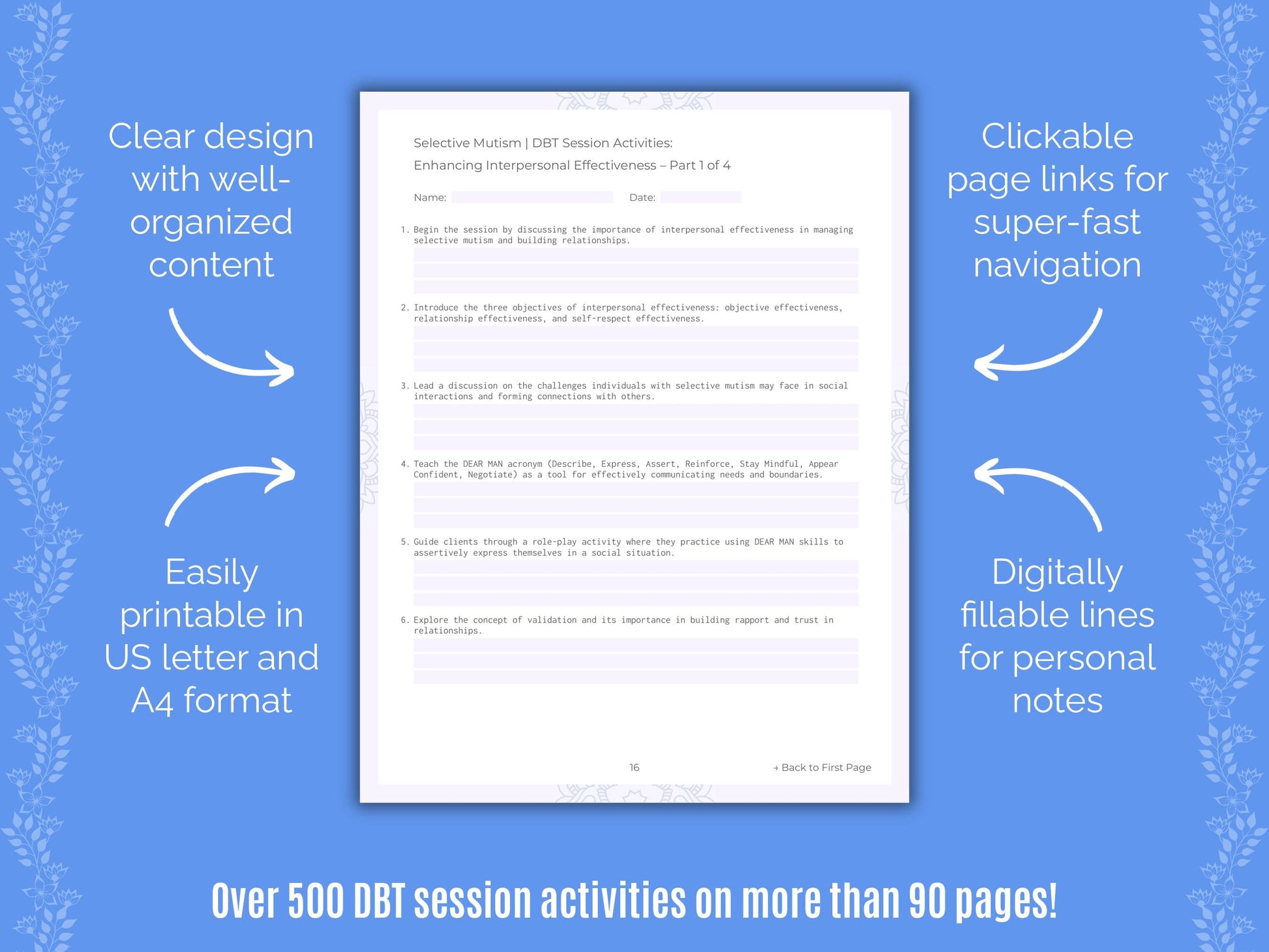 Selective Mutism Dialectical Behavior Therapy (DBT) Counseling Templates