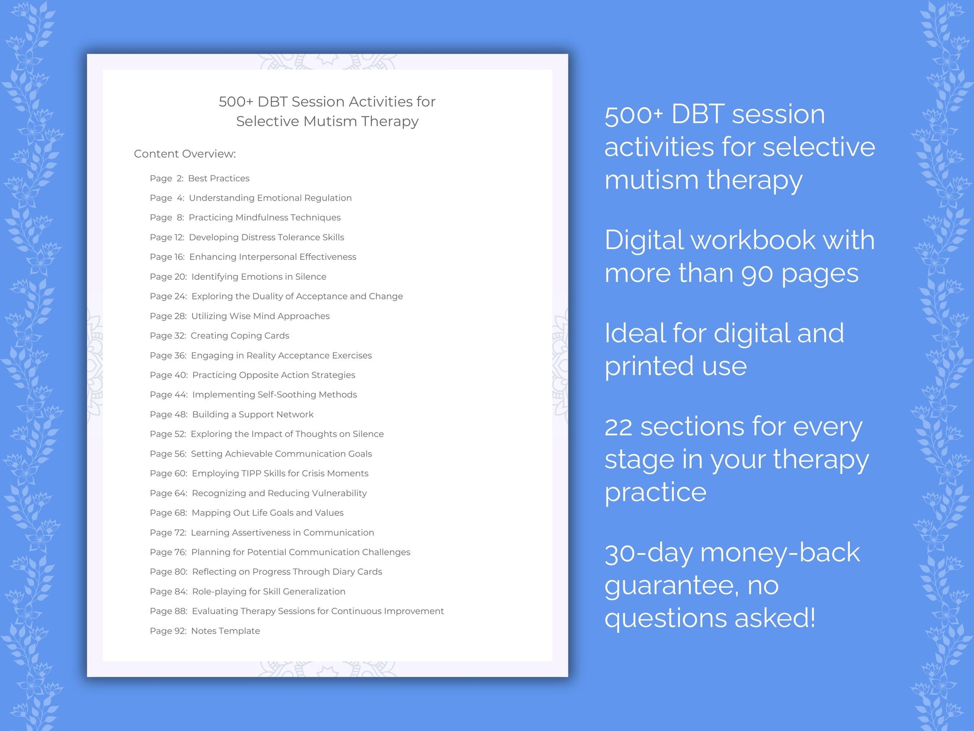 Selective Mutism Dialectical Behavior Therapy (DBT) Therapist Worksheets