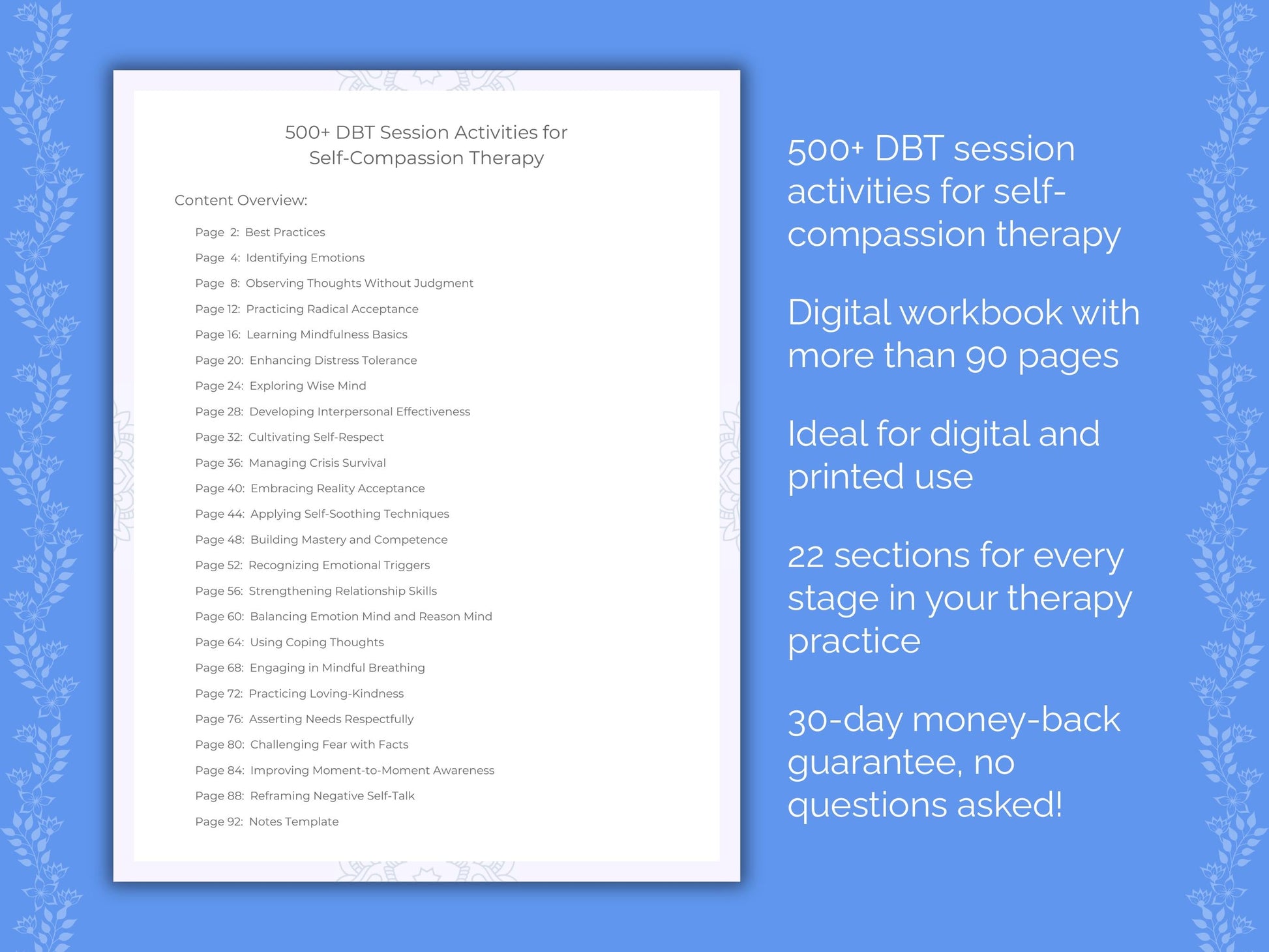 Self-Compassion Dialectical Behavior Therapy (DBT) Therapist Worksheets