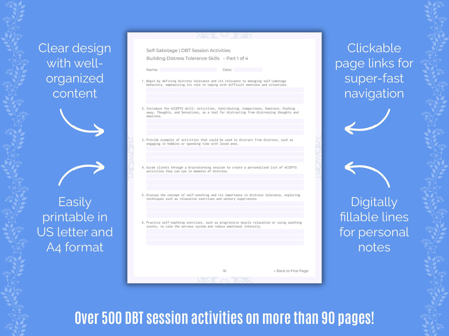 Self-Sabotage Dialectical Behavior Therapy (DBT) Counseling Templates