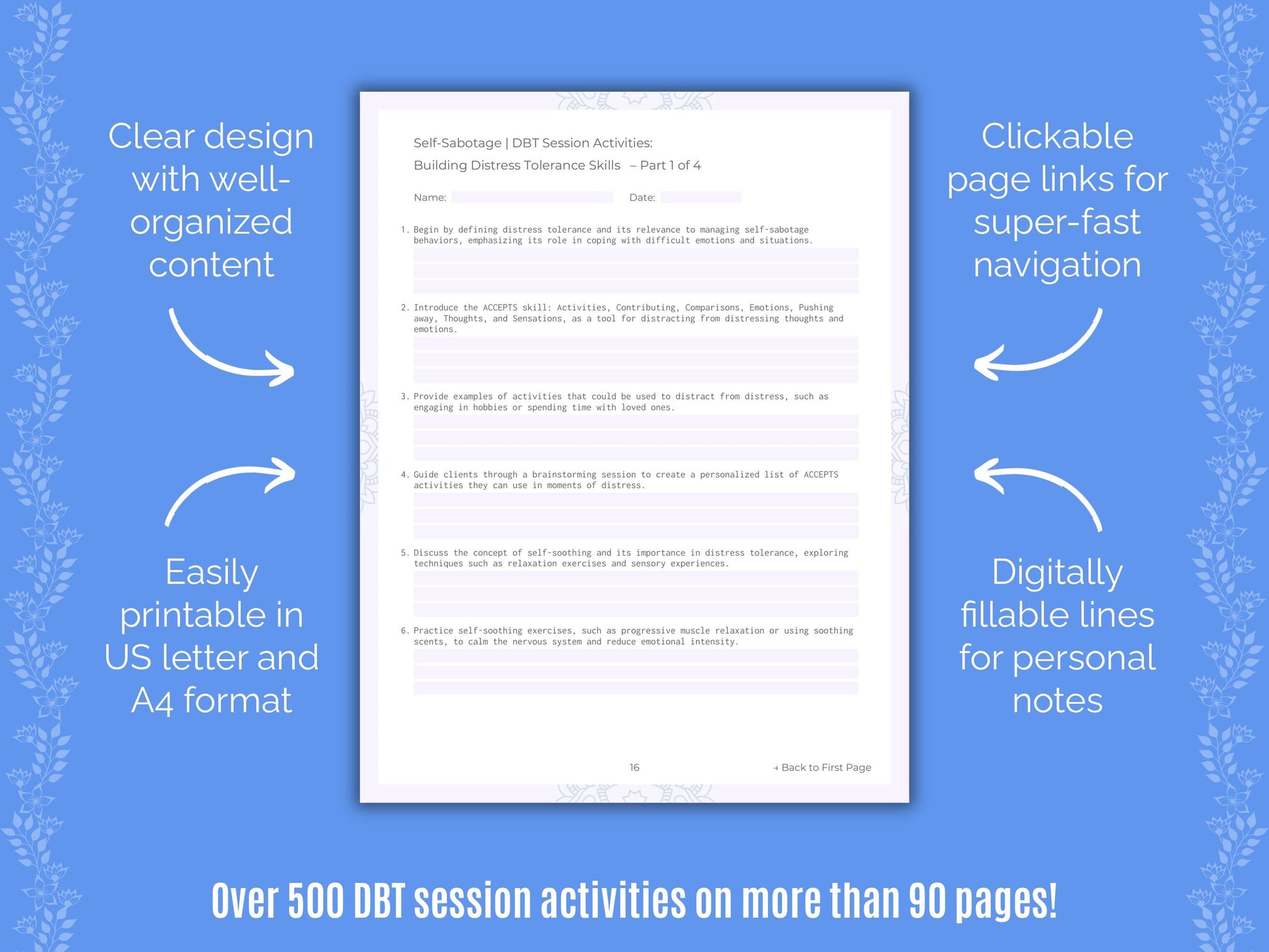 Self-Sabotage Dialectical Behavior Therapy (DBT) Counseling Templates