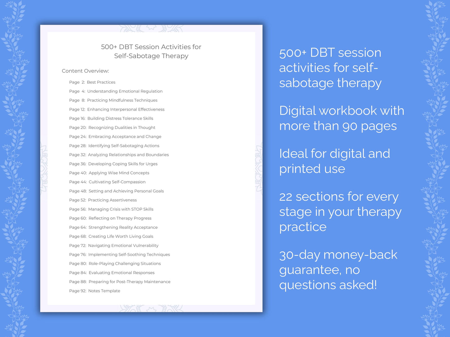 Self-Sabotage Dialectical Behavior Therapy (DBT) Therapist Worksheets