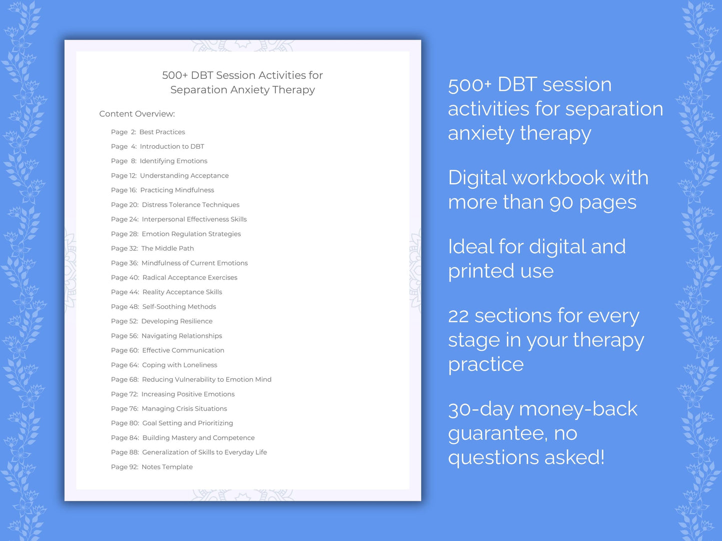 Separation Anxiety Dialectical Behavior Therapy (DBT) Therapist Worksheets