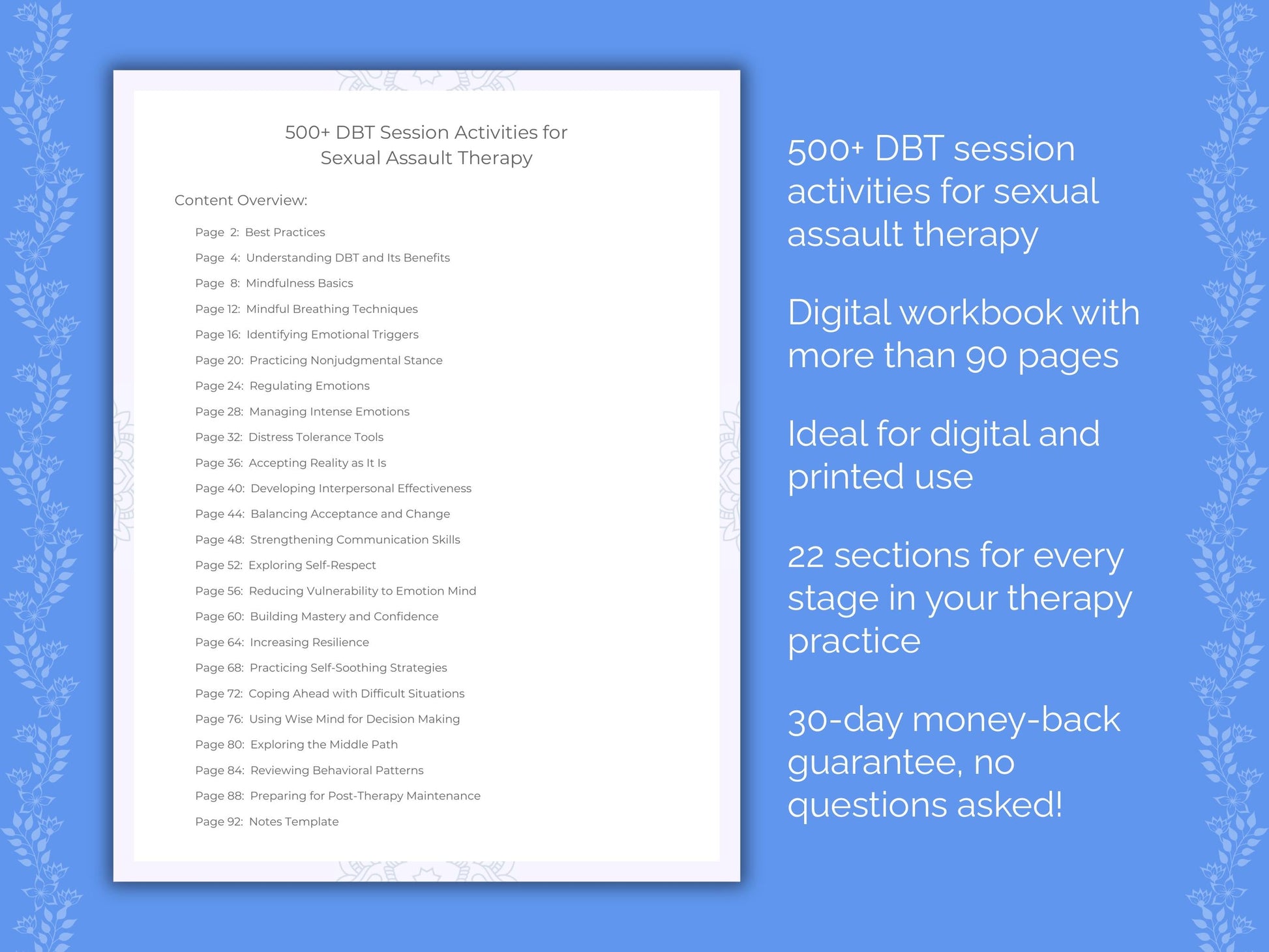Sexual Assault Dialectical Behavior Therapy (DBT) Therapist Worksheets