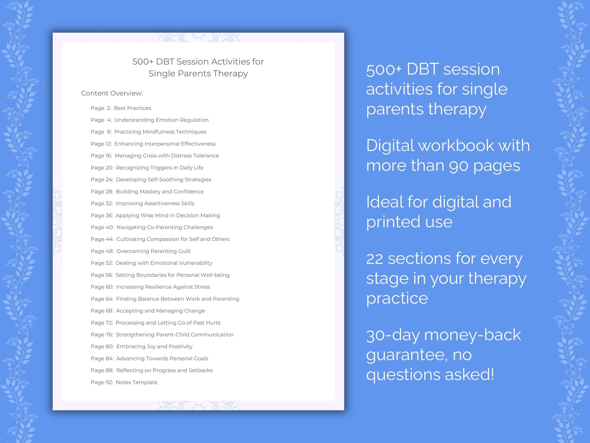 Single Parents Dialectical Behavior Therapy (DBT) Therapist Worksheets