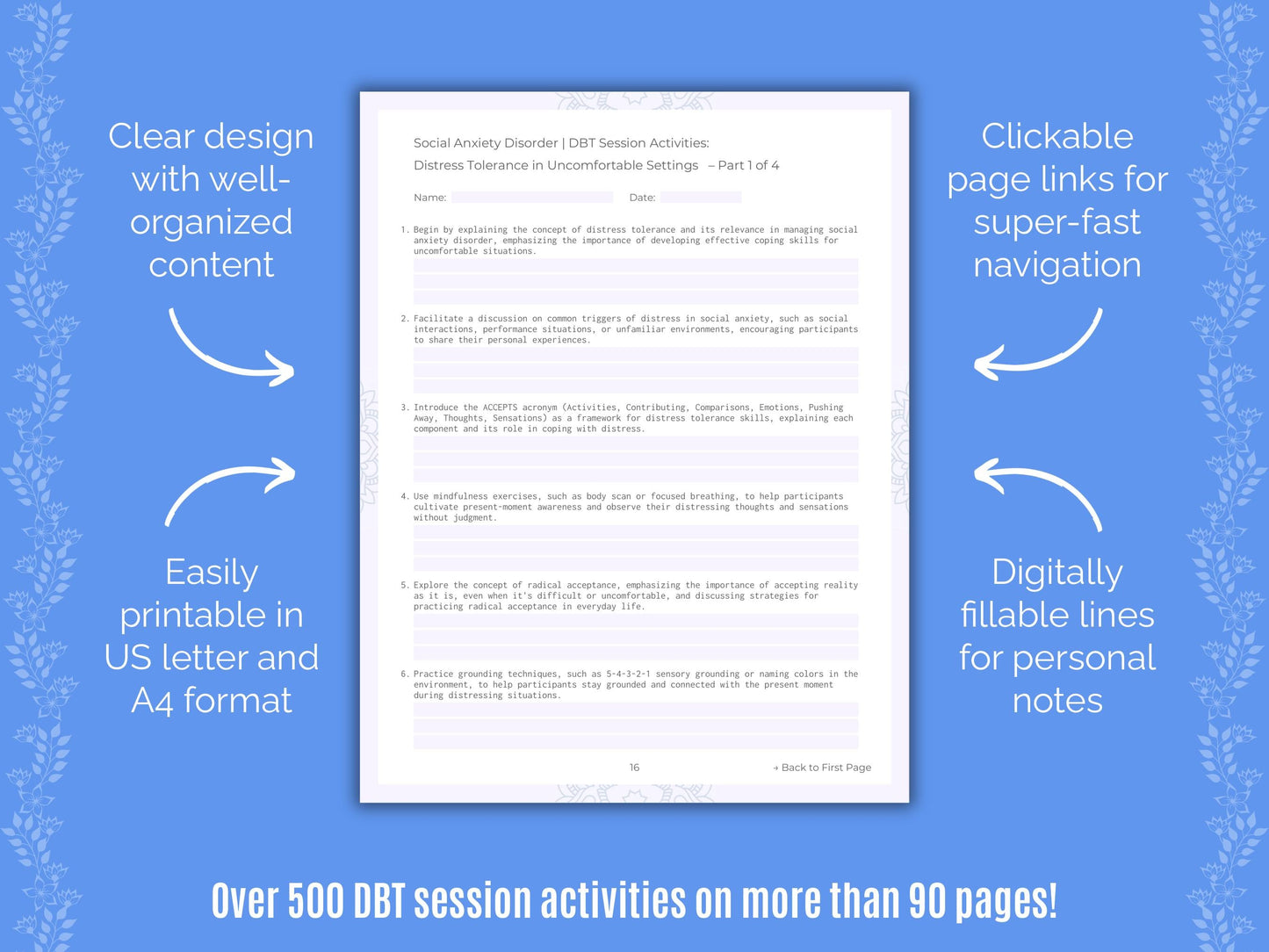 Social Anxiety Disorder Dialectical Behavior Therapy (DBT) Counseling Templates