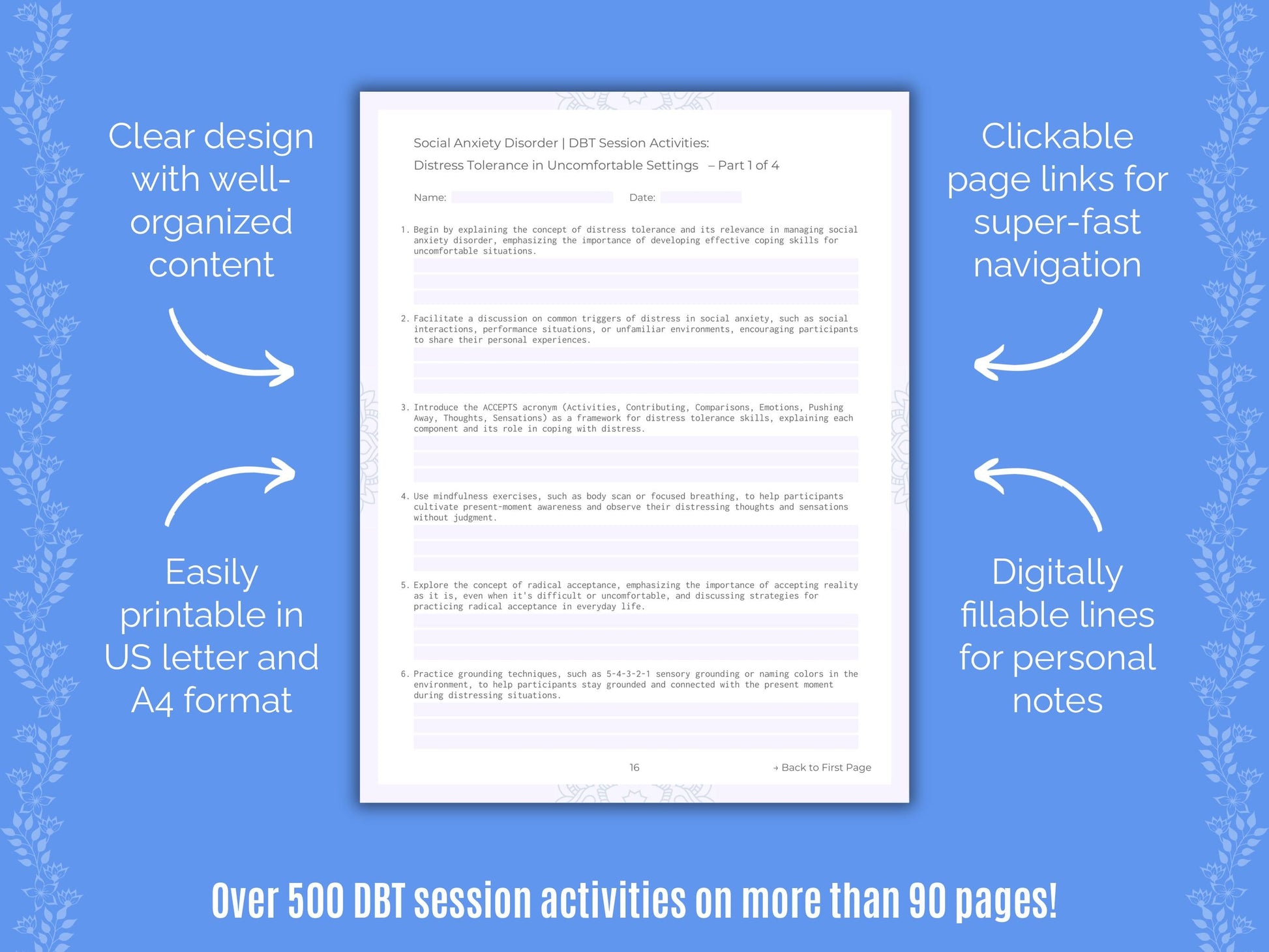 Social Anxiety Disorder Dialectical Behavior Therapy (DBT) Counseling Templates