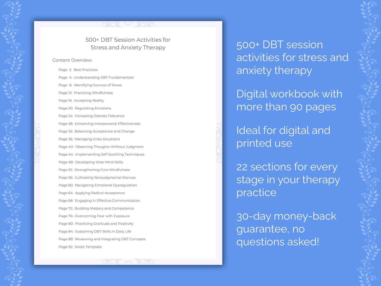 Stress and Anxiety Dialectical Behavior Therapy (DBT) Therapist Worksheets