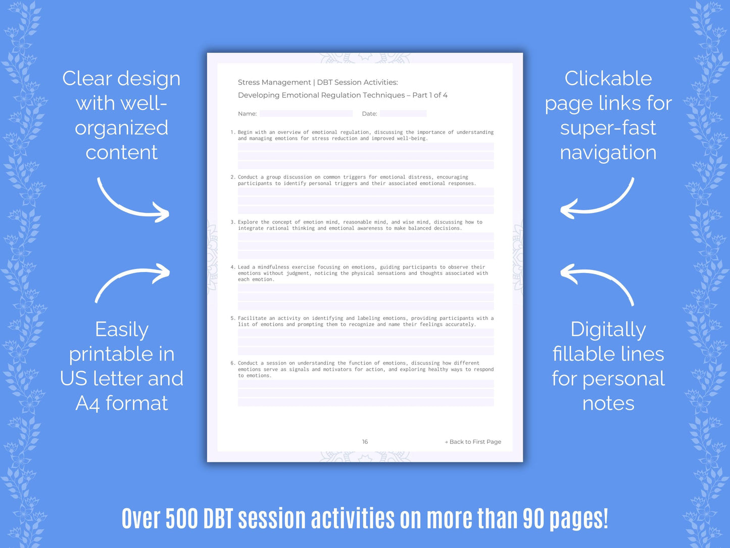 Stress Management Dialectical Behavior Therapy (DBT) Counseling Templates