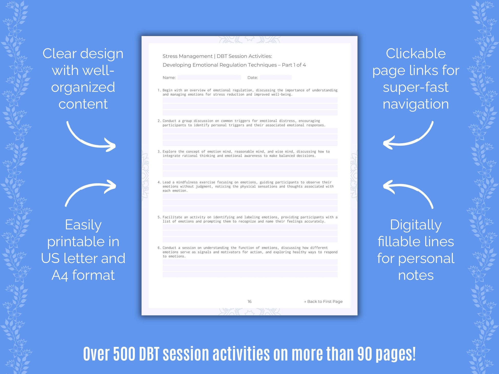 Stress Management Dialectical Behavior Therapy (DBT) Counseling Templates