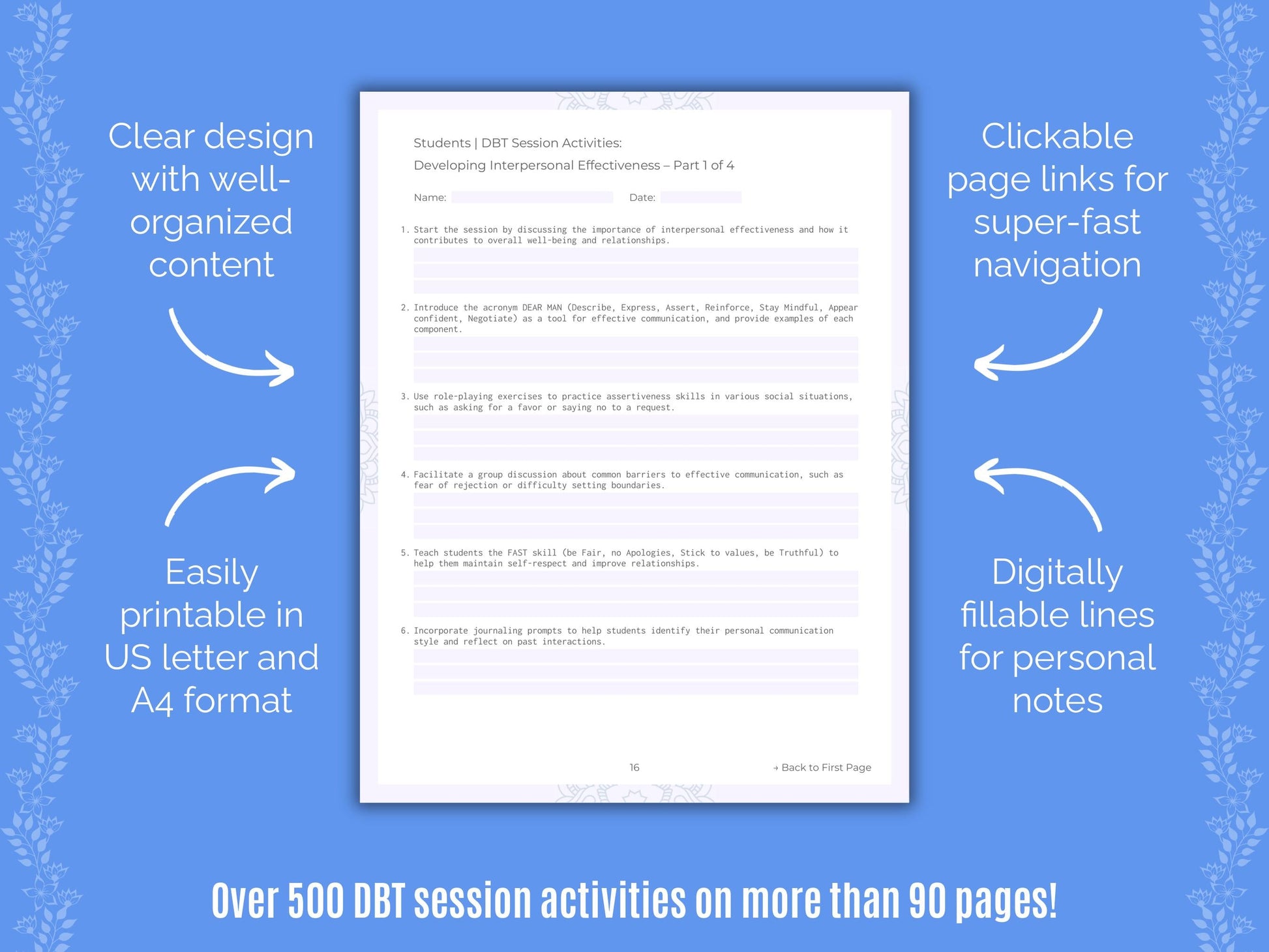 Students Dialectical Behavior Therapy (DBT) Counseling Templates