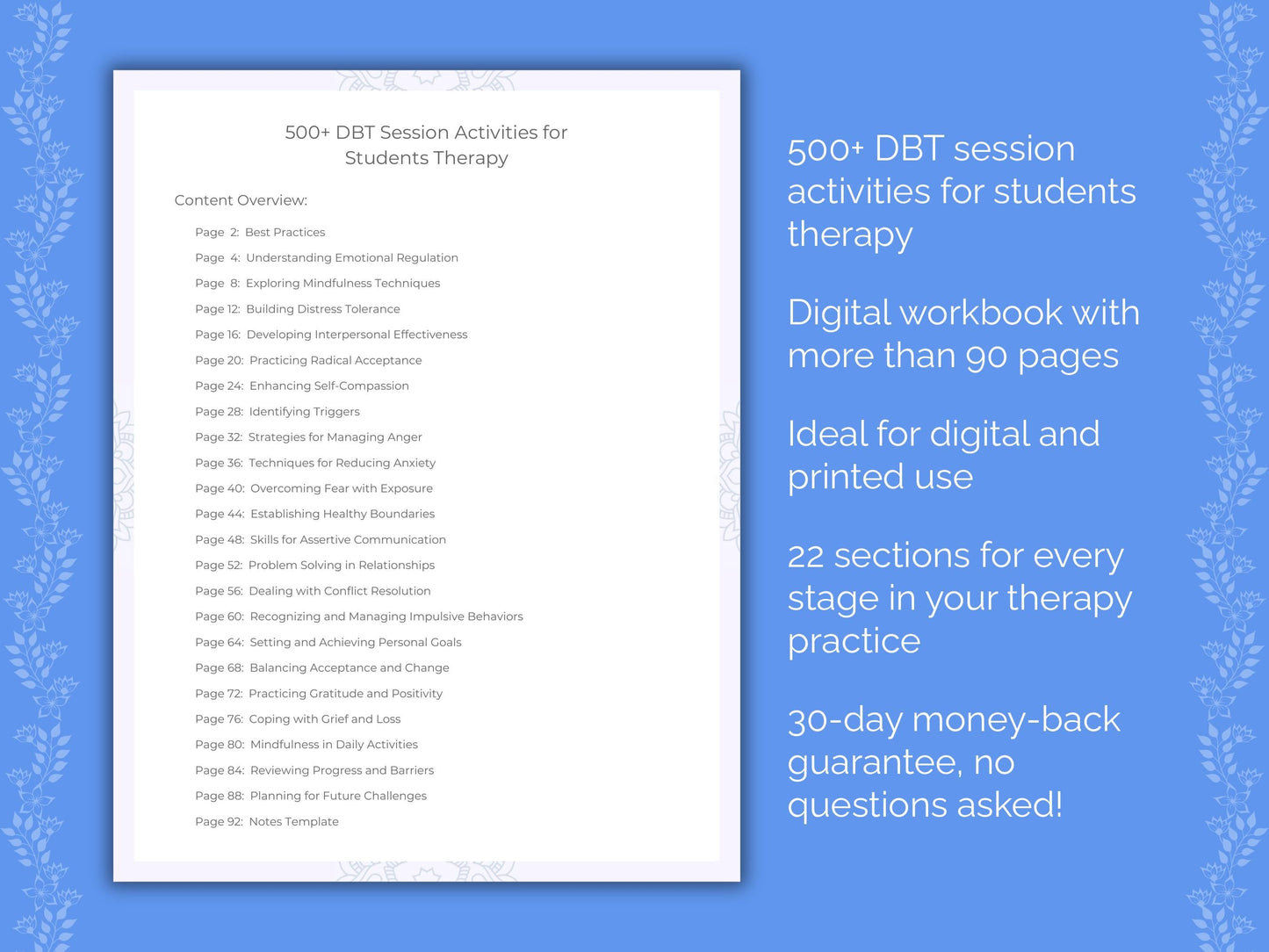 Students Dialectical Behavior Therapy (DBT) Therapist Worksheets