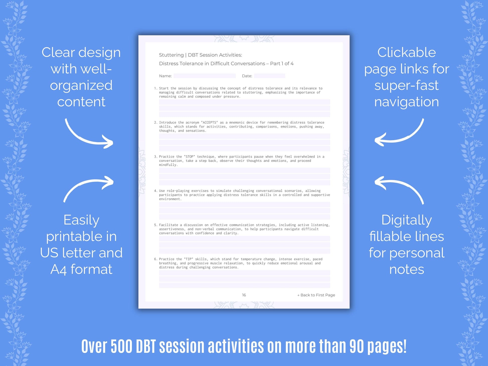 Stuttering Dialectical Behavior Therapy (DBT) Counseling Templates