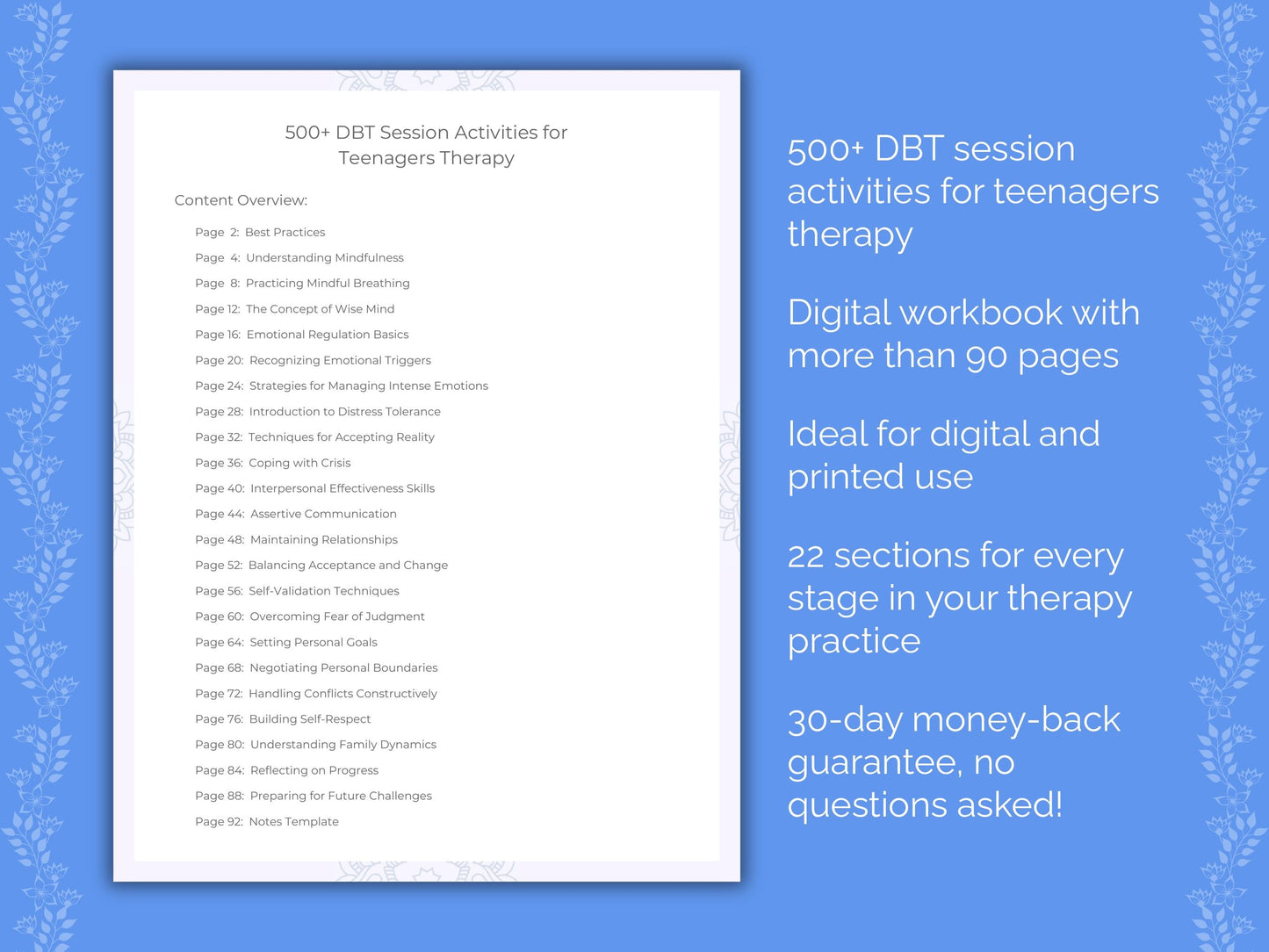 Teenagers Dialectical Behavior Therapy (DBT) Therapist Worksheets