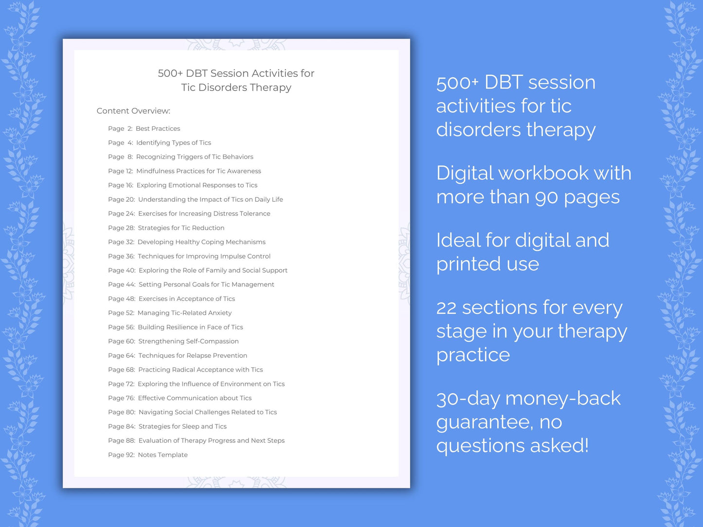 Tic Disorders Dialectical Behavior Therapy (DBT) Therapist Worksheets