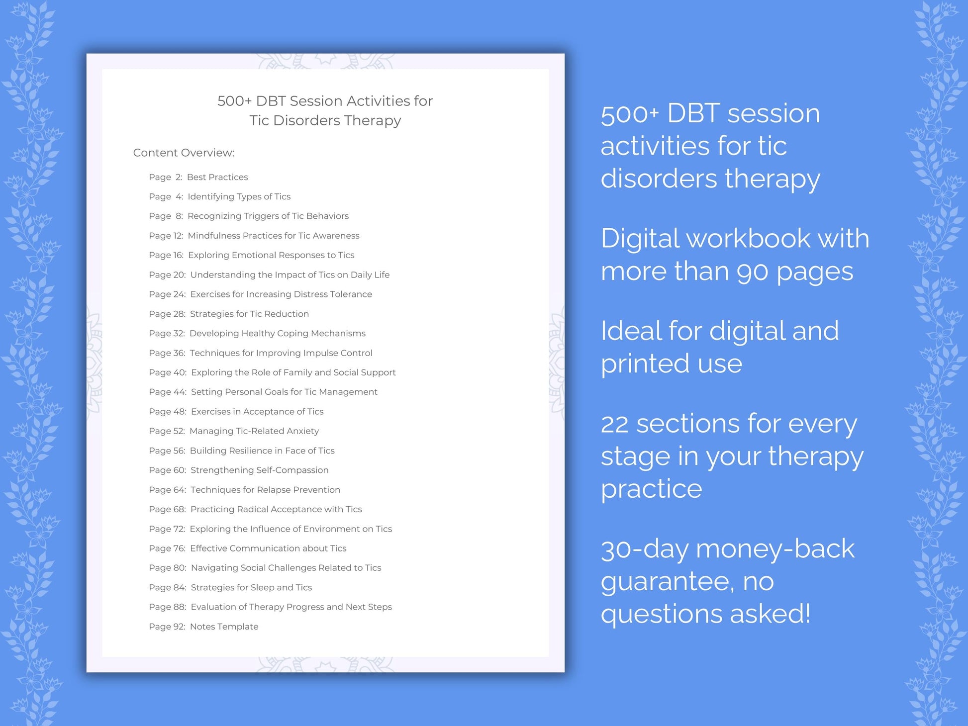 Tic Disorders Dialectical Behavior Therapy (DBT) Therapist Worksheets