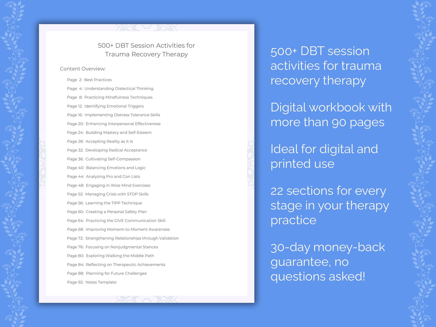 Trauma Recovery Dialectical Behavior Therapy (DBT) Therapist Worksheets