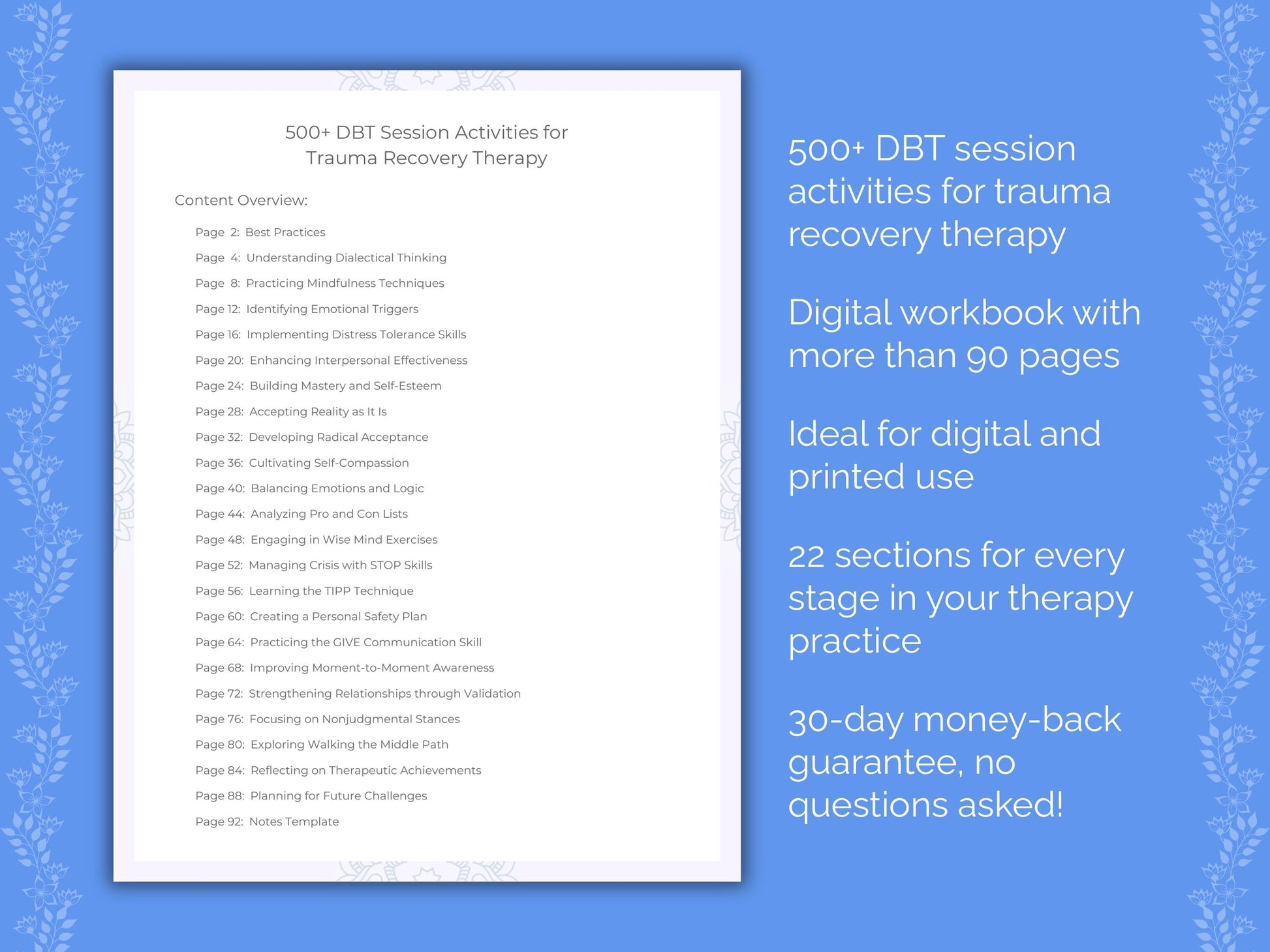 Trauma Recovery Dialectical Behavior Therapy (DBT) Therapist Worksheets