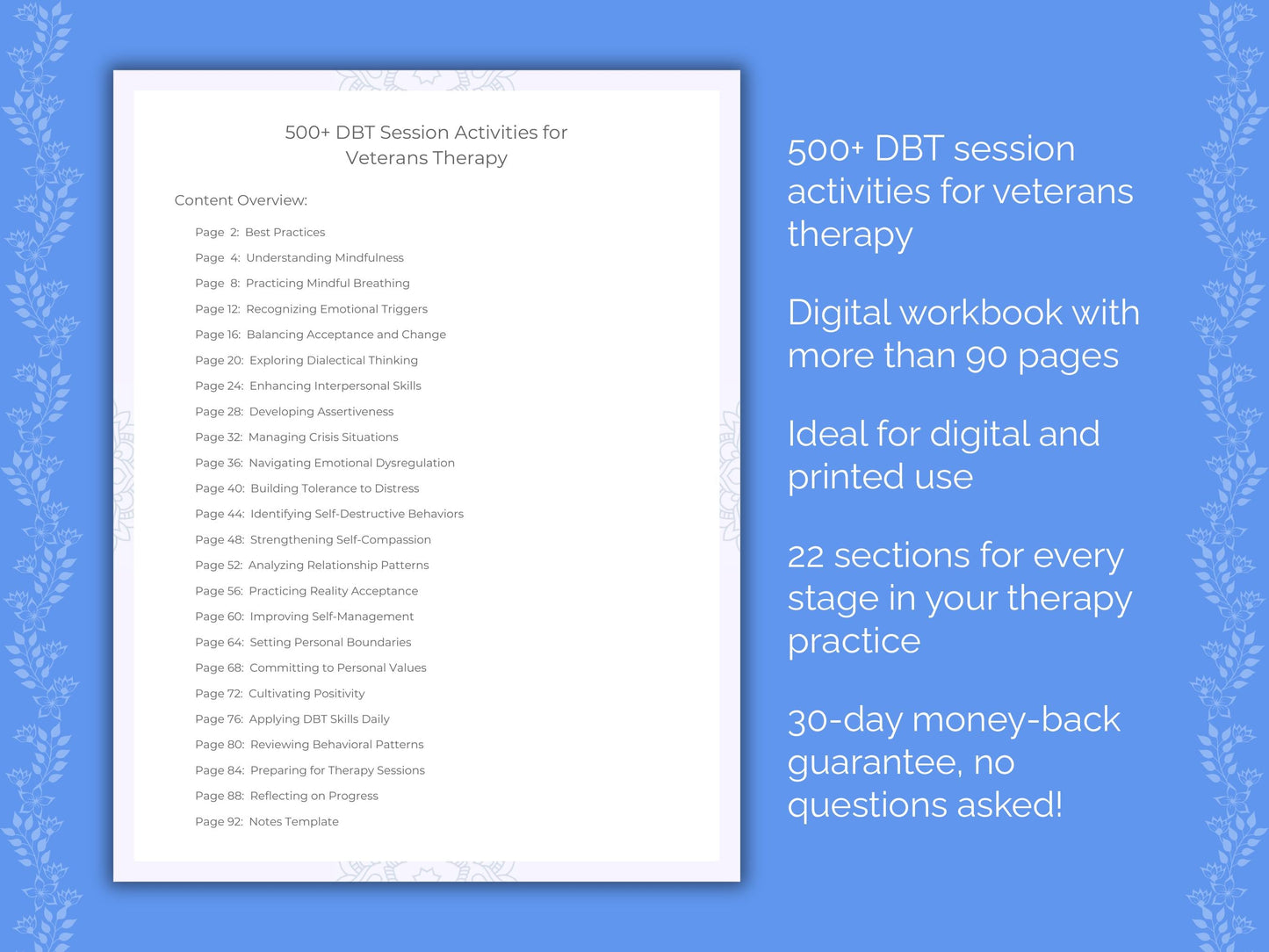 Veterans Dialectical Behavior Therapy (DBT) Therapist Worksheets