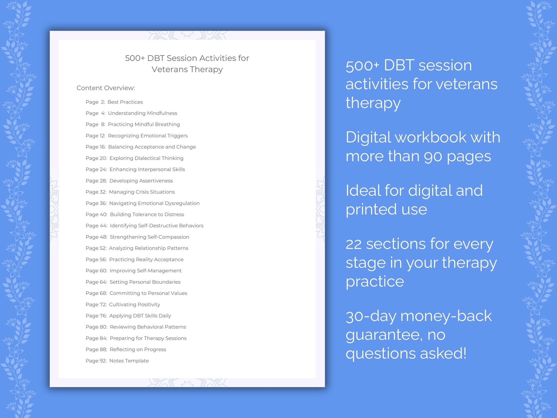 Veterans Dialectical Behavior Therapy (DBT) Therapist Worksheets
