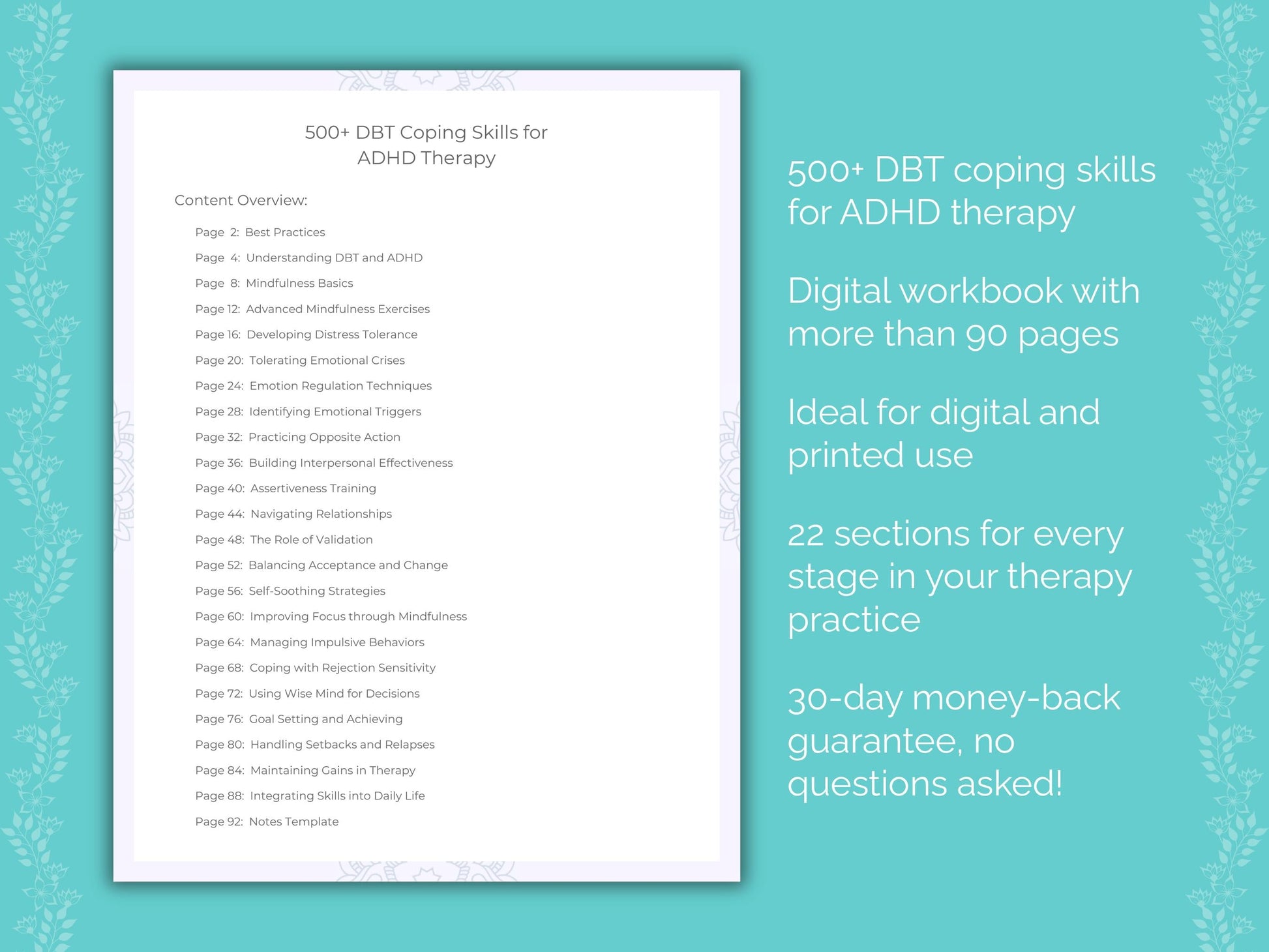 ADHD Dialectical Behavior Therapy (DBT) Therapist Worksheets