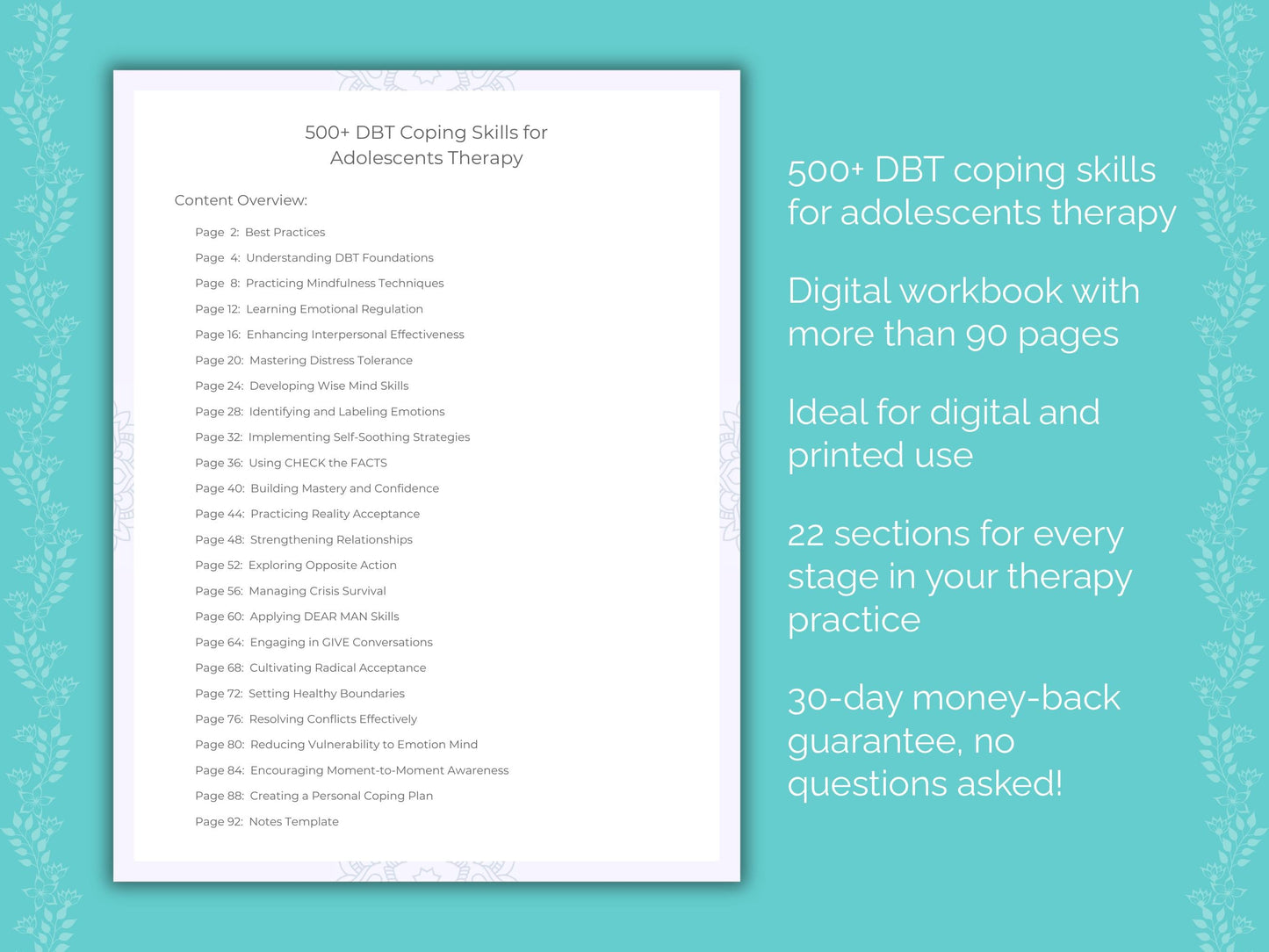 Adolescents Dialectical Behavior Therapy (DBT) Therapist Worksheets