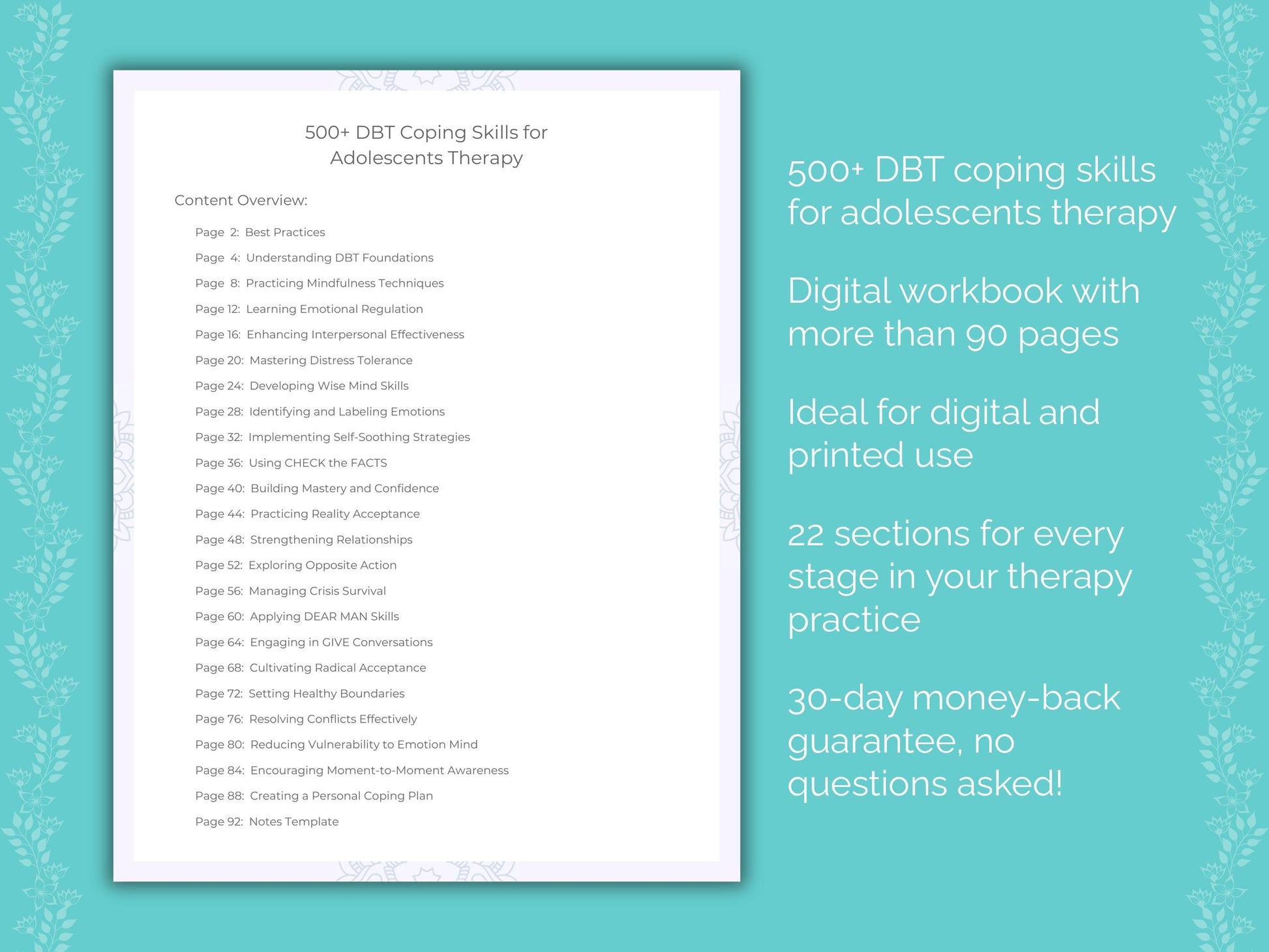 Adolescents Dialectical Behavior Therapy (DBT) Therapist Worksheets