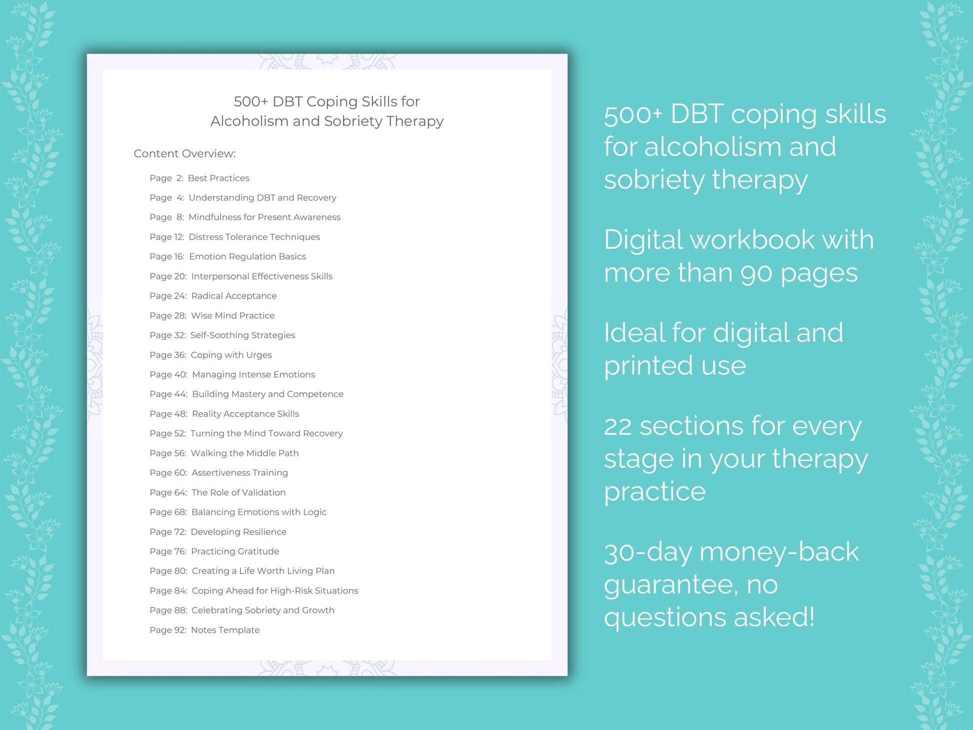 Alcoholism and Sobriety Dialectical Behavior Therapy (DBT) Therapist Worksheets