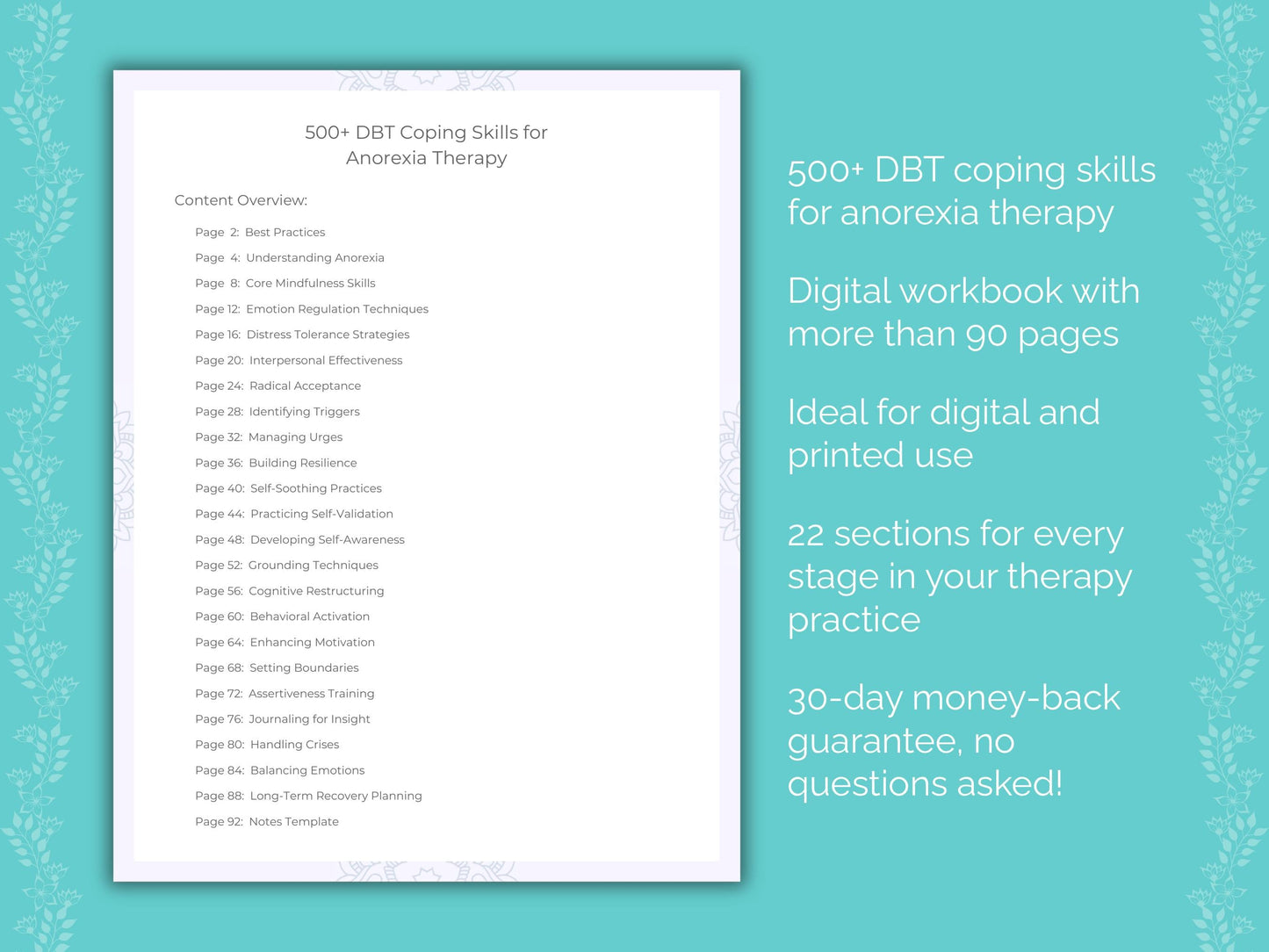 Anorexia Dialectical Behavior Therapy (DBT) Therapist Worksheets