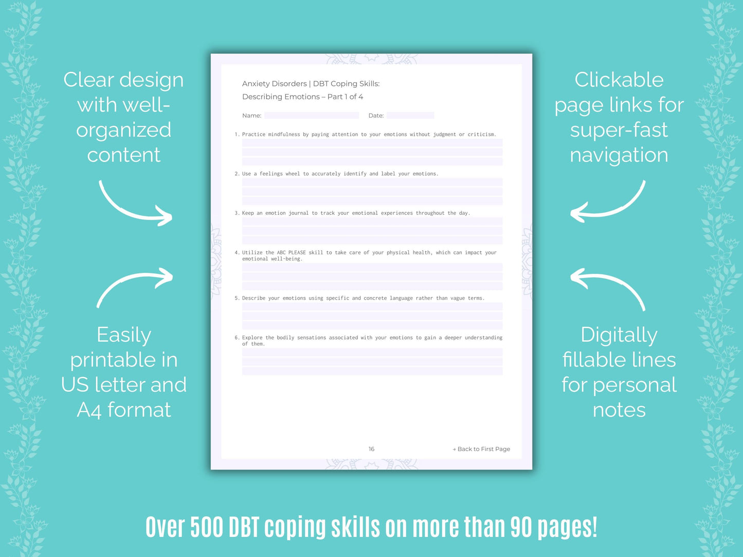 Anxiety Disorders Dialectical Behavior Therapy (DBT) Counseling Templates