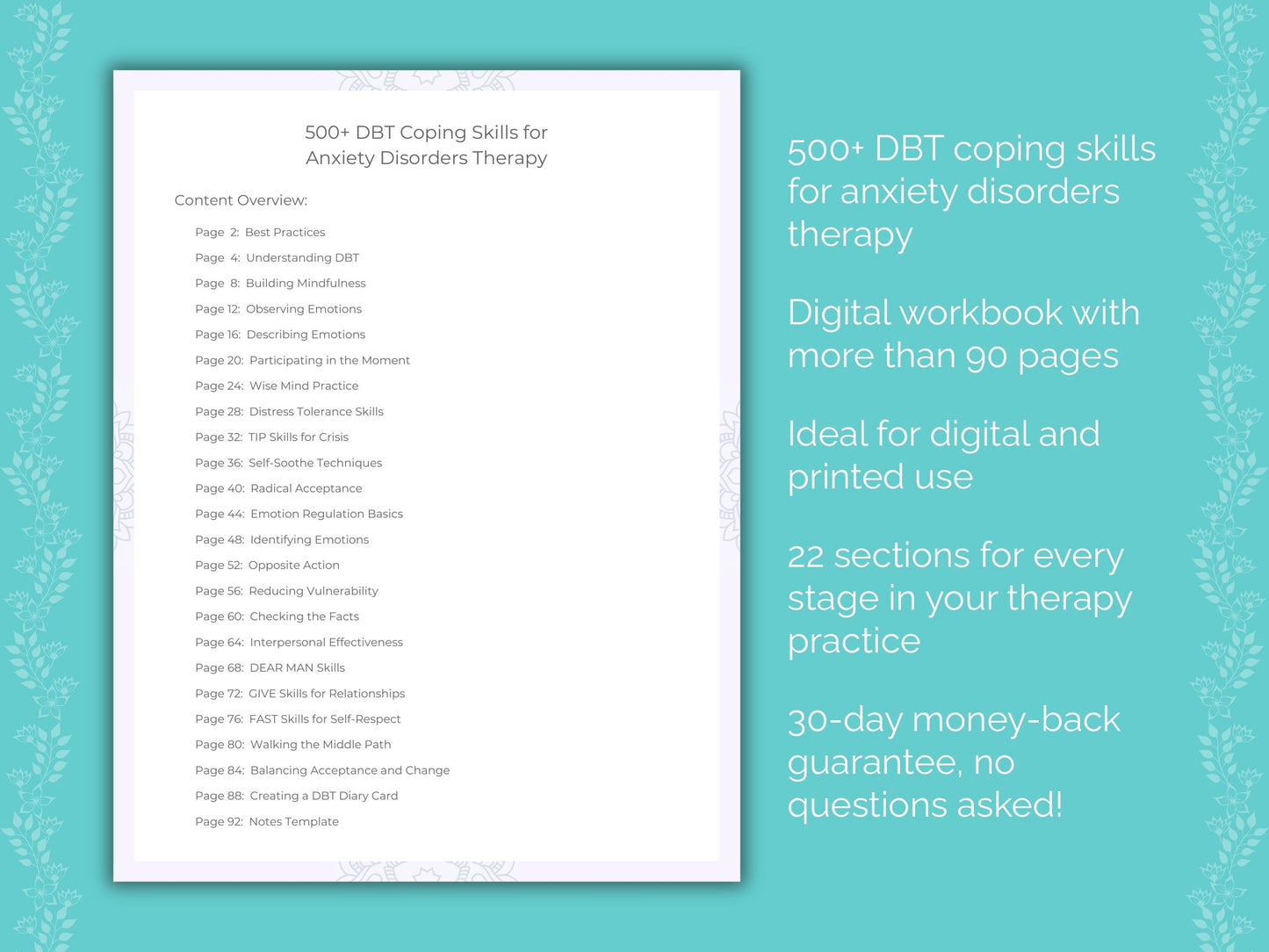 Anxiety Disorders Dialectical Behavior Therapy (DBT) Therapist Worksheets