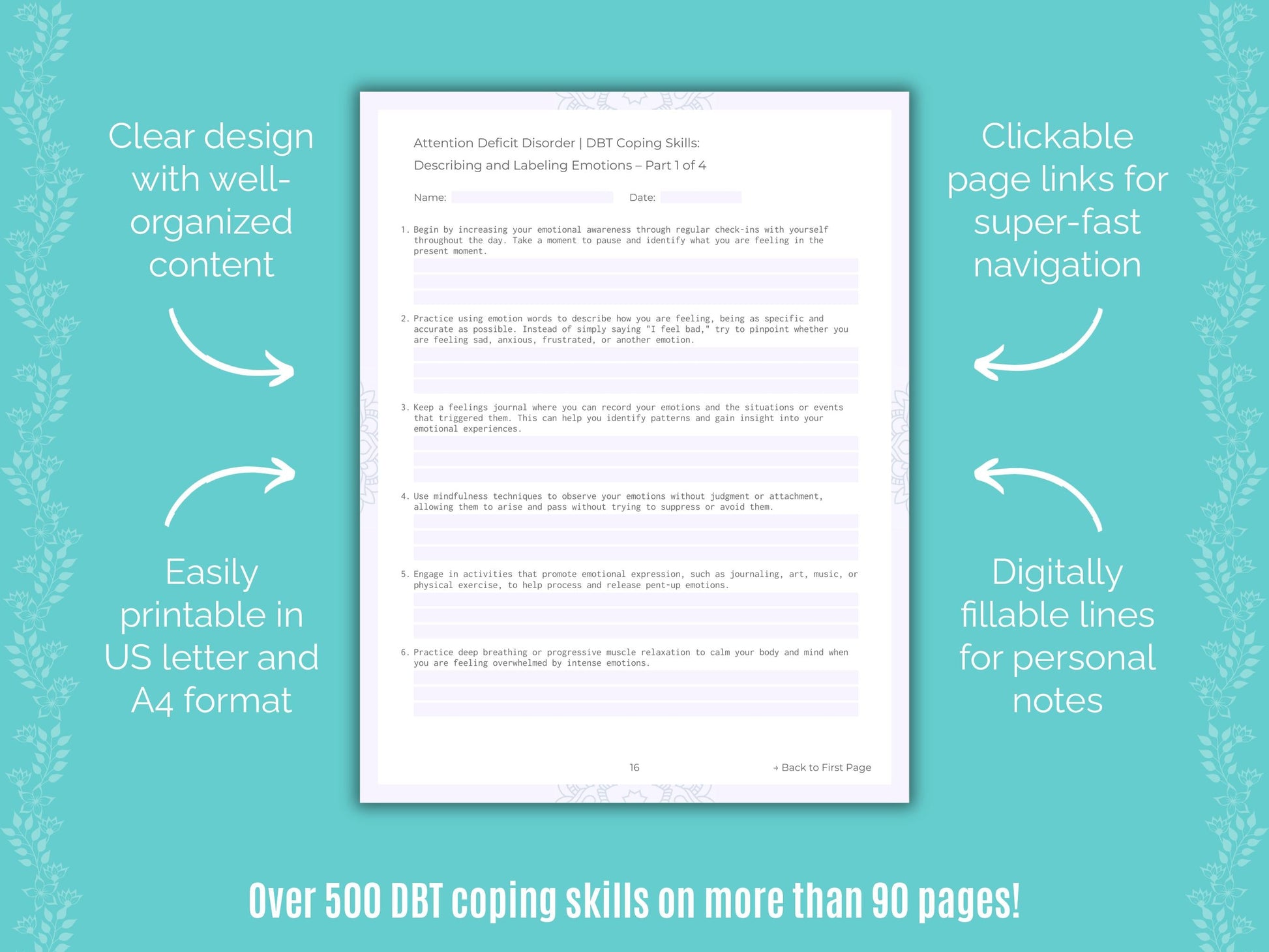 Attention Deficit Disorder (ADD) Dialectical Behavior Therapy (DBT) Counseling Templates