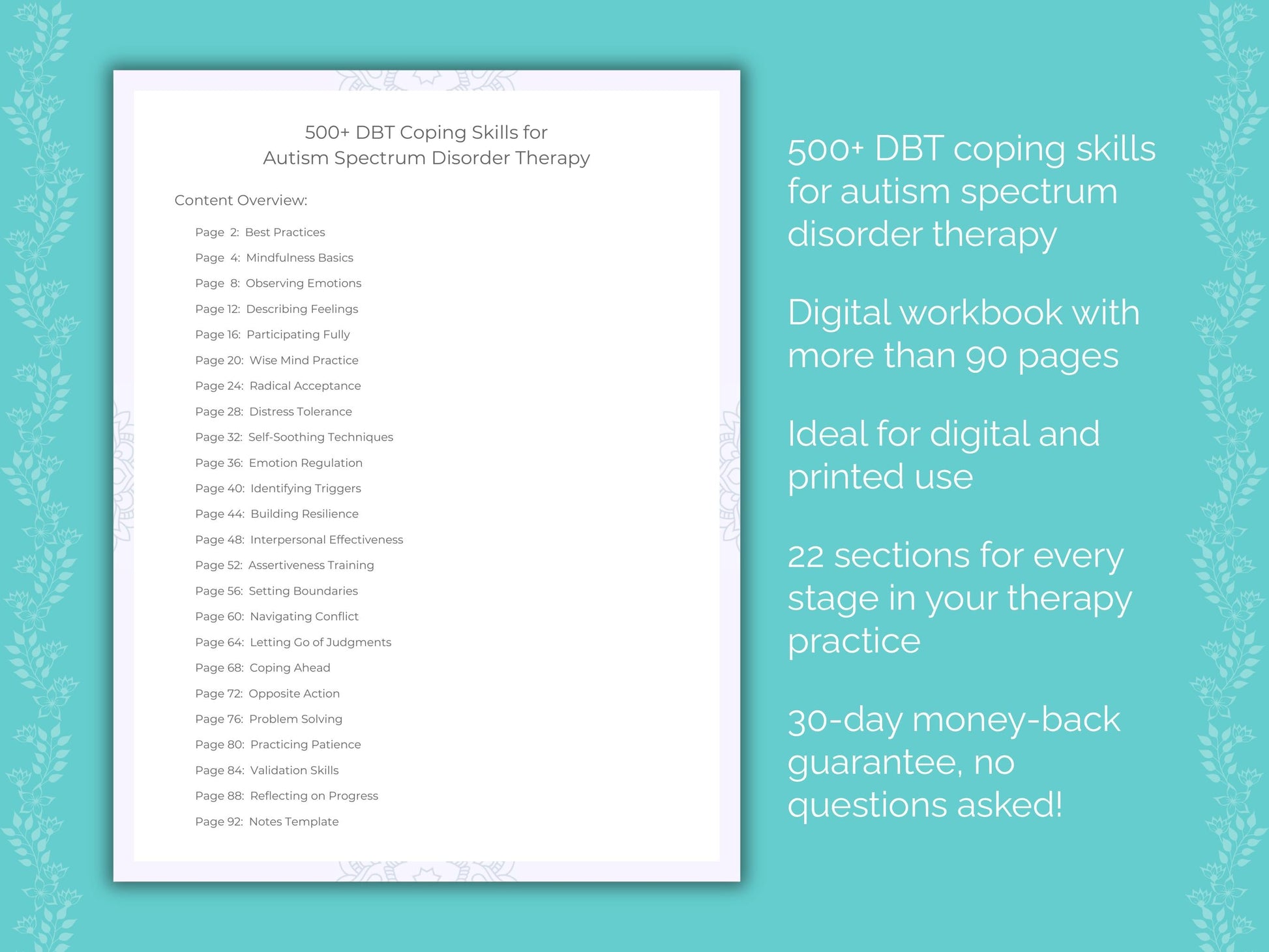 Autism Spectrum Disorder Dialectical Behavior Therapy (DBT) Therapist Worksheets