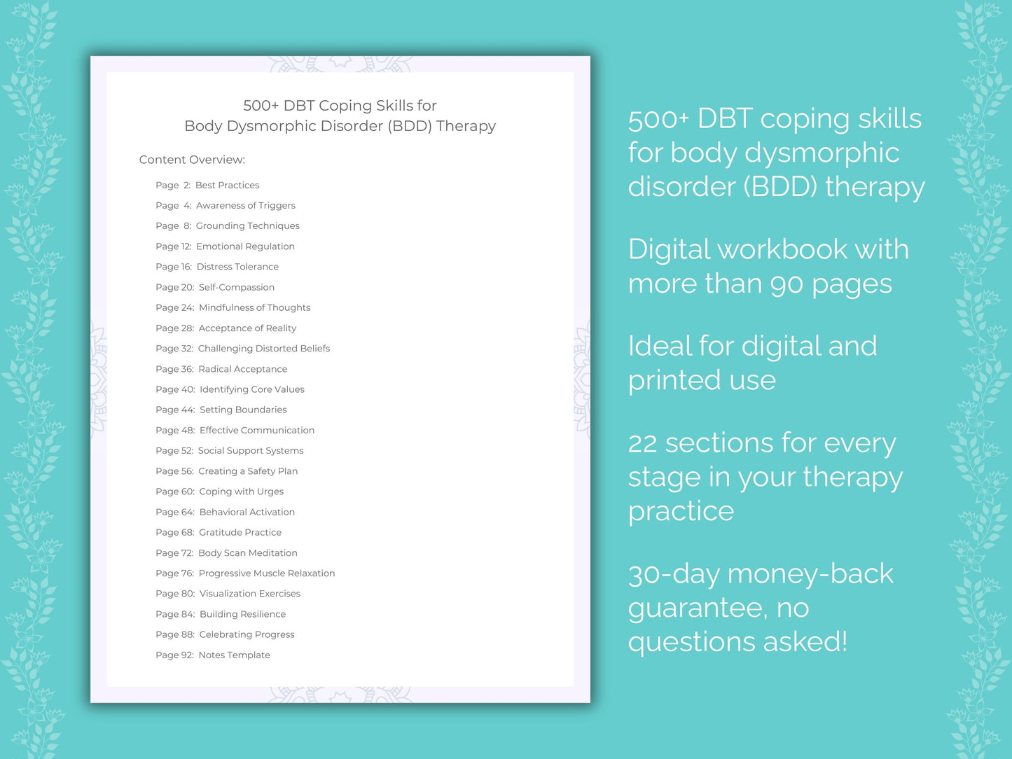 Body Dysmorphic Disorder (BDD) Dialectical Behavior Therapy (DBT) Therapist Worksheets